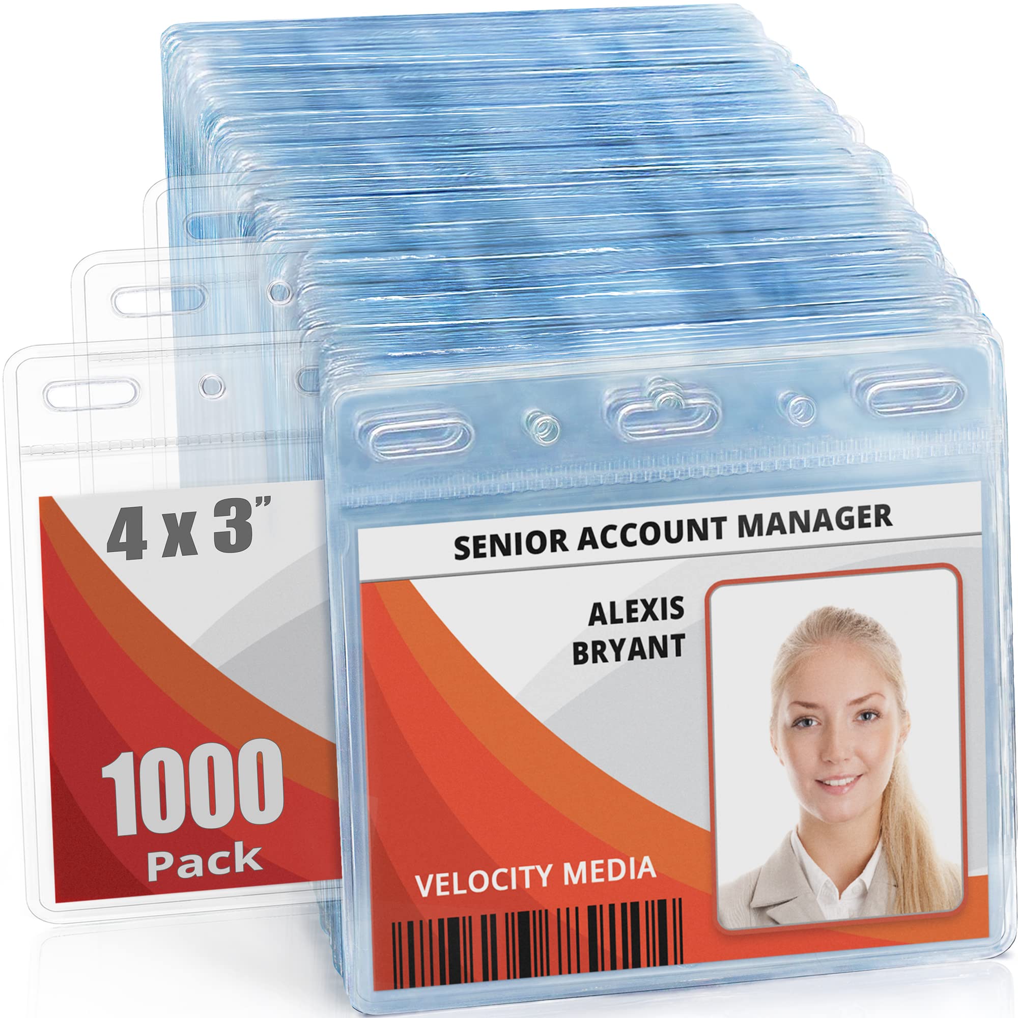 Premium Clear Card Protectors (4x3 Inch, Bulk 1000 Pack) - Quick Load Horizontal No-Zipper Name Badge Holders for Events, Conferences & Employee IDs | Durable Plastic ID Card Sleeves for Business, School & Security Use