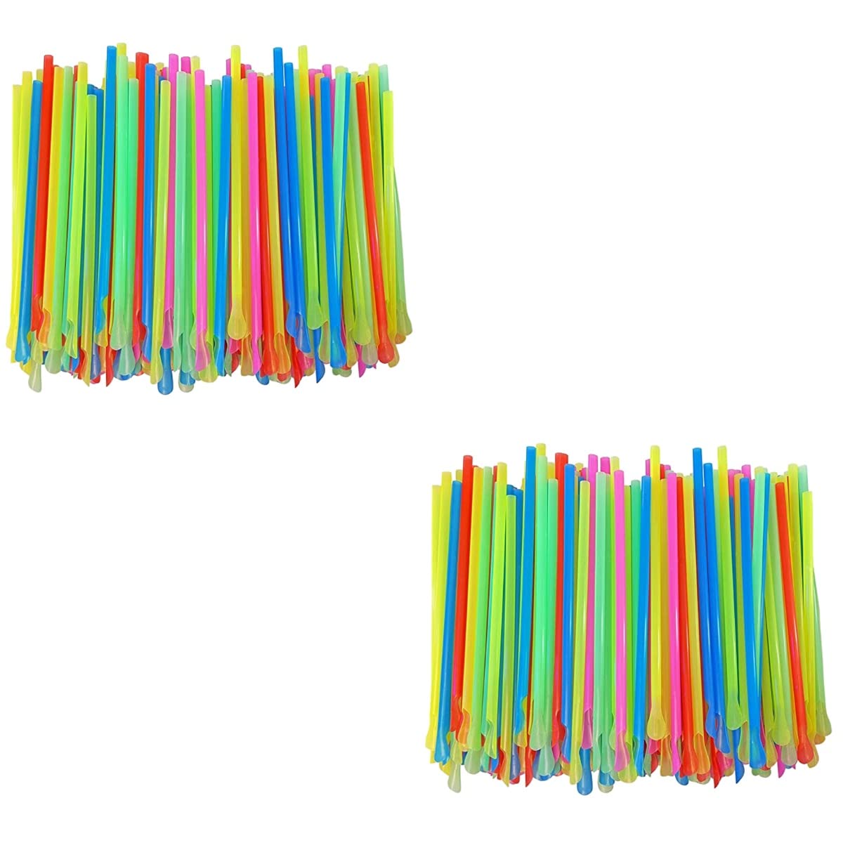 UPKOCH 300pcs Colorful Flexible Plastic Spoon Straws - Extra Long Reusable Drinking Straws for Smoothies, Milkshakes, Cocktails & Party Decorations - Fun & Eco-Friendly Straws for Home, Cafes & Events