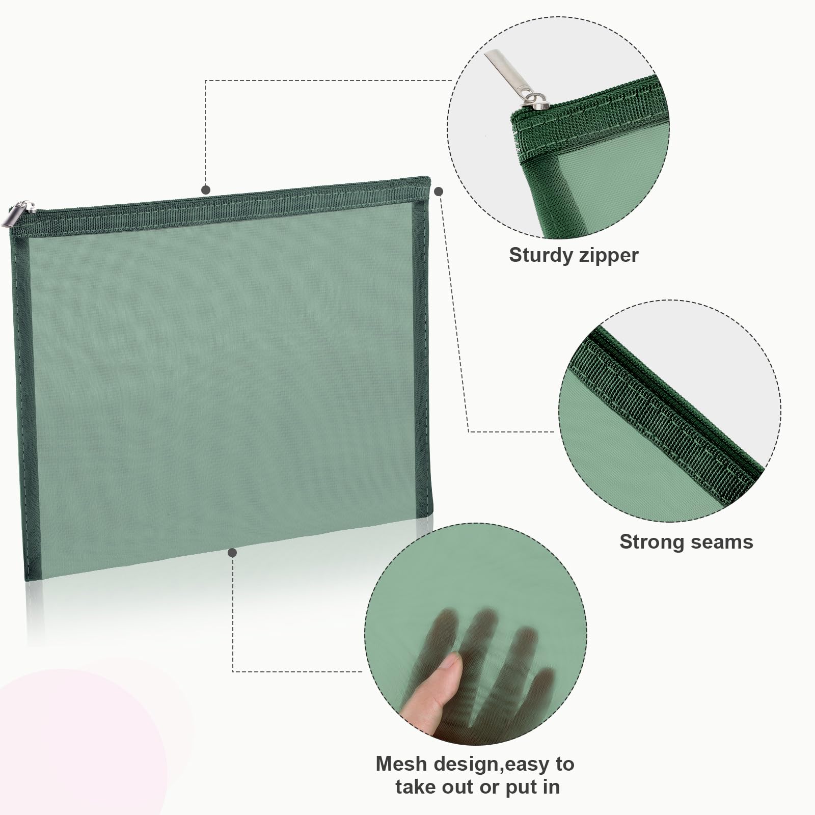 6-Piece Mesh Makeup Bags Set - Breathable Cosmetic Organizer with Zipper for Travel, Home & Office - Portable Toiletry Pouches for Makeup Brushes & Accessories (Green) - Perfect for Gym, Vacation & Daily Organization