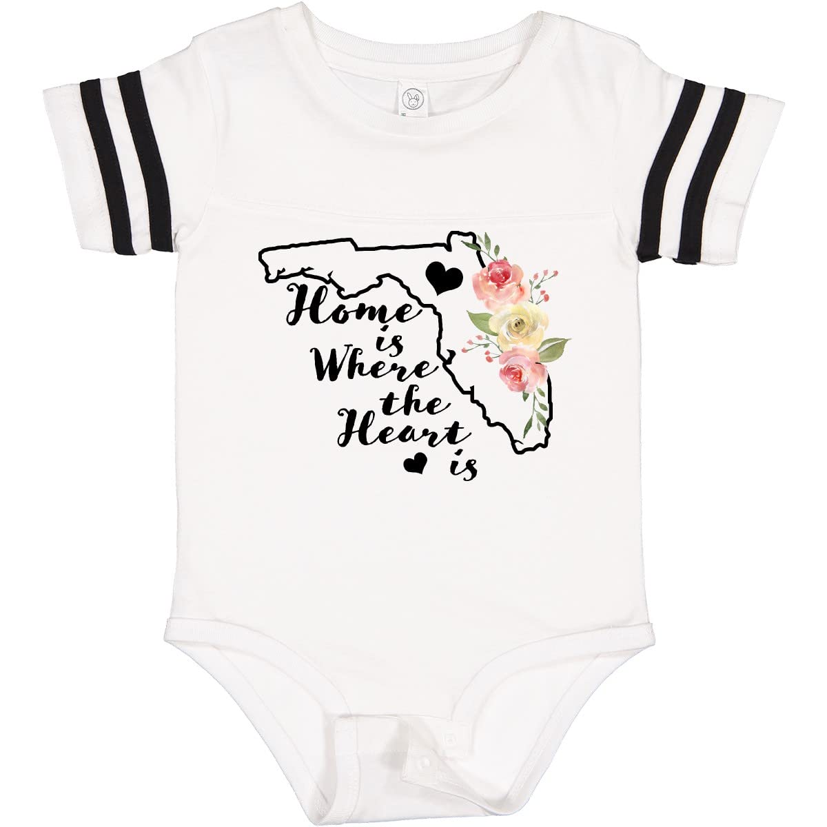 Inktastic Florida Home Where The Heart Is Watercolor Floral Baby Bodysuit - Soft Cotton Infant Onesie for Newborns & Toddlers - Perfect for Family Photos, Beach Vacations & Everyday Wear