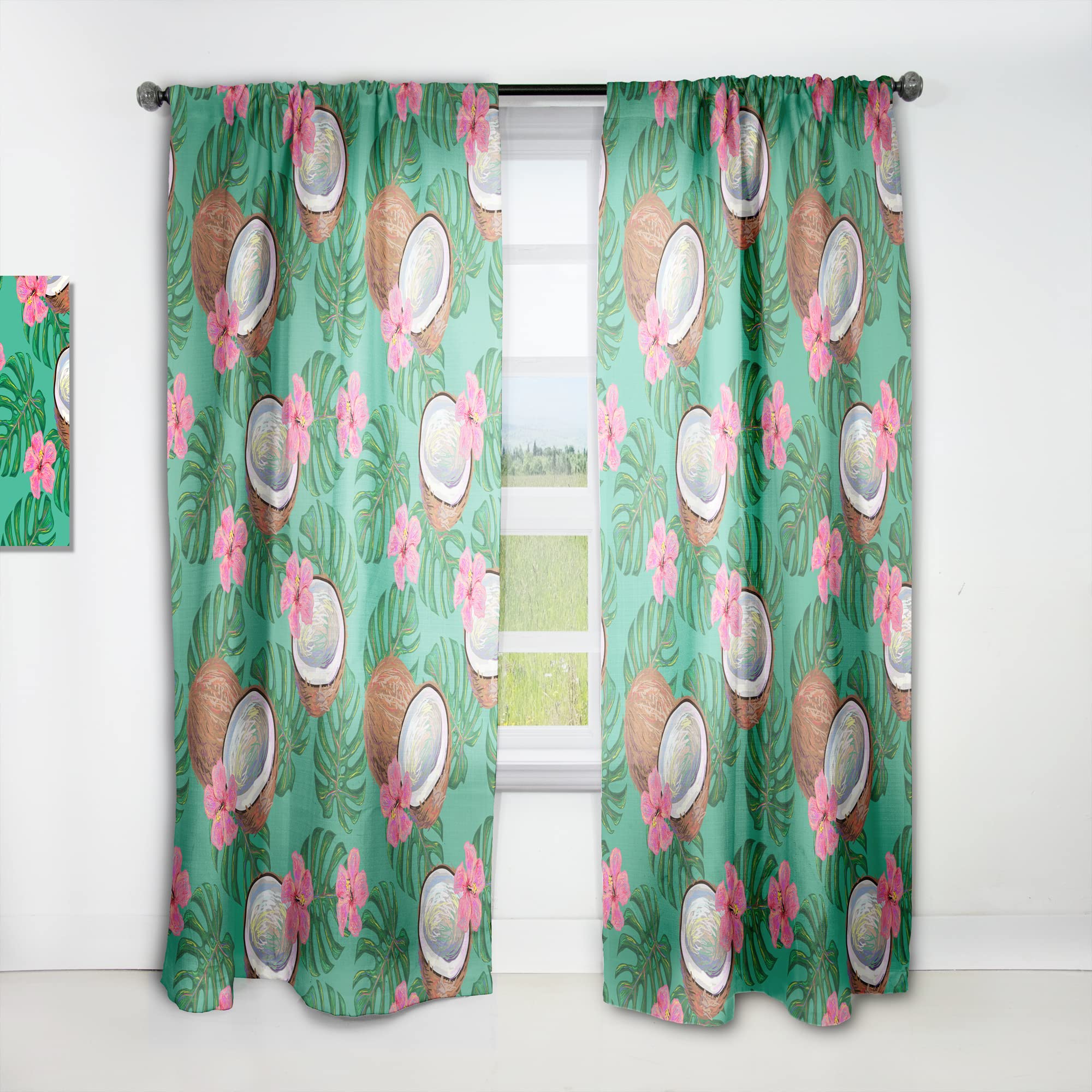 DesignQ Thermal Insulated Curtains - Coconut & Floral Pattern Blackout Drapes for Bedroom & Living Room (52x84, Single Panel) - Perfect for Privacy, Light Control & Energy Efficiency