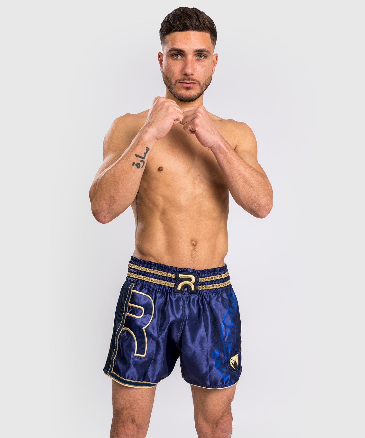 RAJADAMNERN x Venum Muay Thai Shorts - Navy Blue MMA & Kickboxing Training Shorts for Men | Perfect for Muay Thai, Boxing & Martial Arts Practice