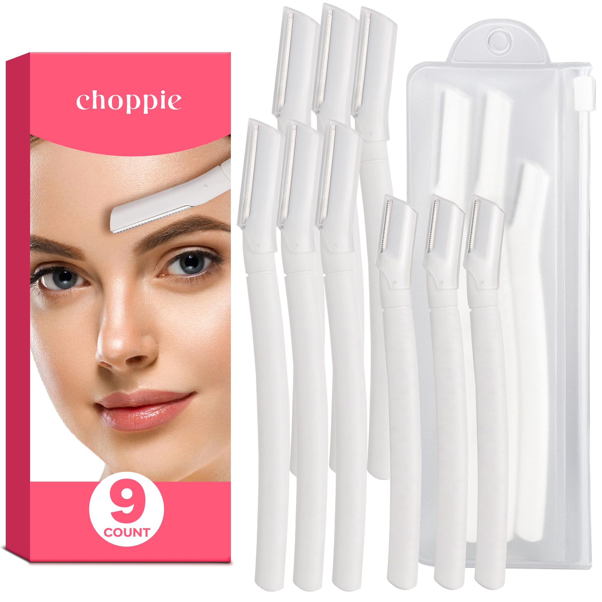 Choppie Dermaplane Eyebrow & Face Shaving Tool (9 Pack) - Gentle Exfoliating Razor for Women, Multi-Purpose Facial Hair Remover, Eyebrow Shaper & Body Hair Trimmer - Perfect for Smooth Skin & Precise Grooming at Home or Salon