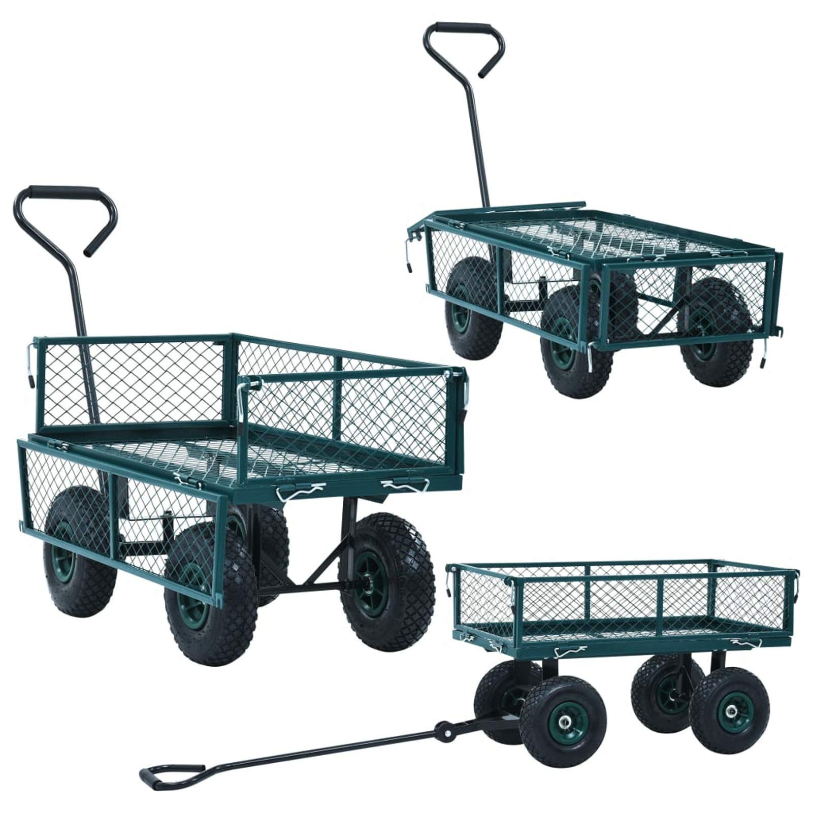 Heavy Duty Garden Trolley Cart with Steel Frame & Padded Handle - 551 lbs Capacity Utility Wagon with Openable Side Panels & Wheels - Perfect for Grocery Shopping, Camping Trips, Gardening, Beach Outings & Yard Work (Green)