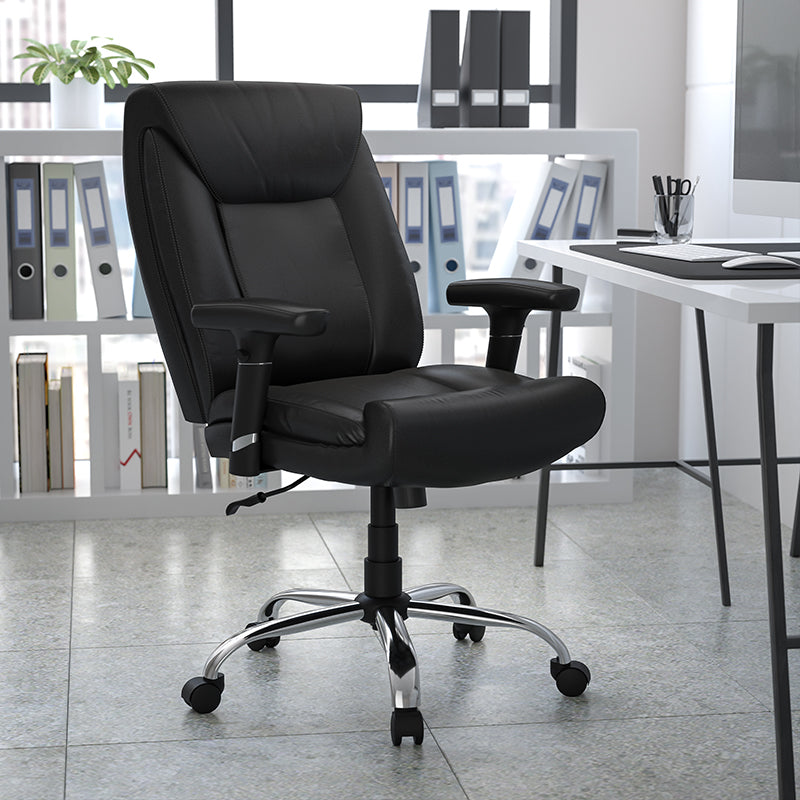 FLASH HERCULES Series Big & Tall Office Chair - 400 lb Weight Capacity, Black Fabric, Deep Tufted Swivel, Ergonomic Task Chair with Adjustable Arms - Perfect for Home Office, Gaming, and Executive Workspaces