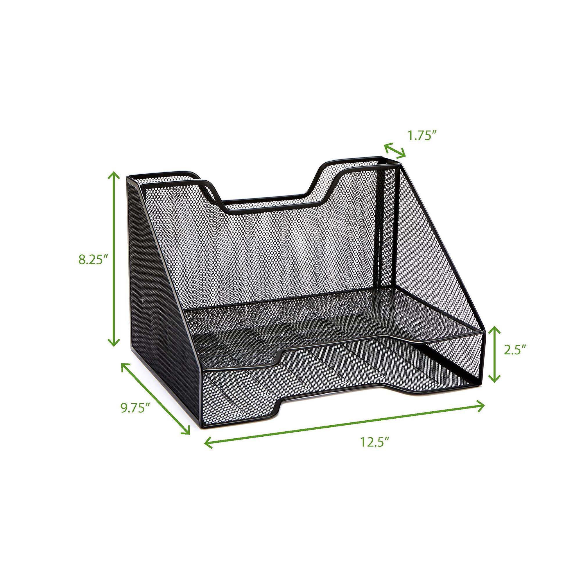 Mind Reader 3-Section Mesh Desk File Organizer - Black Document Letter Tray for Folders, Mail & Stationery | Perfect Office Desk Accessory for Home, School & Workplace Organization