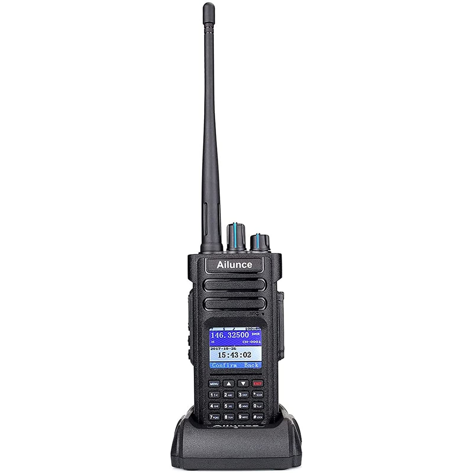 HD1 DMR Digital Two Way Radio - Dual Band Portable Walkie Talkie with GPS, FM & SMS - 3200mAh Rechargeable Battery - Long Range Communication for Hunting, Hiking, Camping & Outdoor Adventures (Black, 1 Pack)