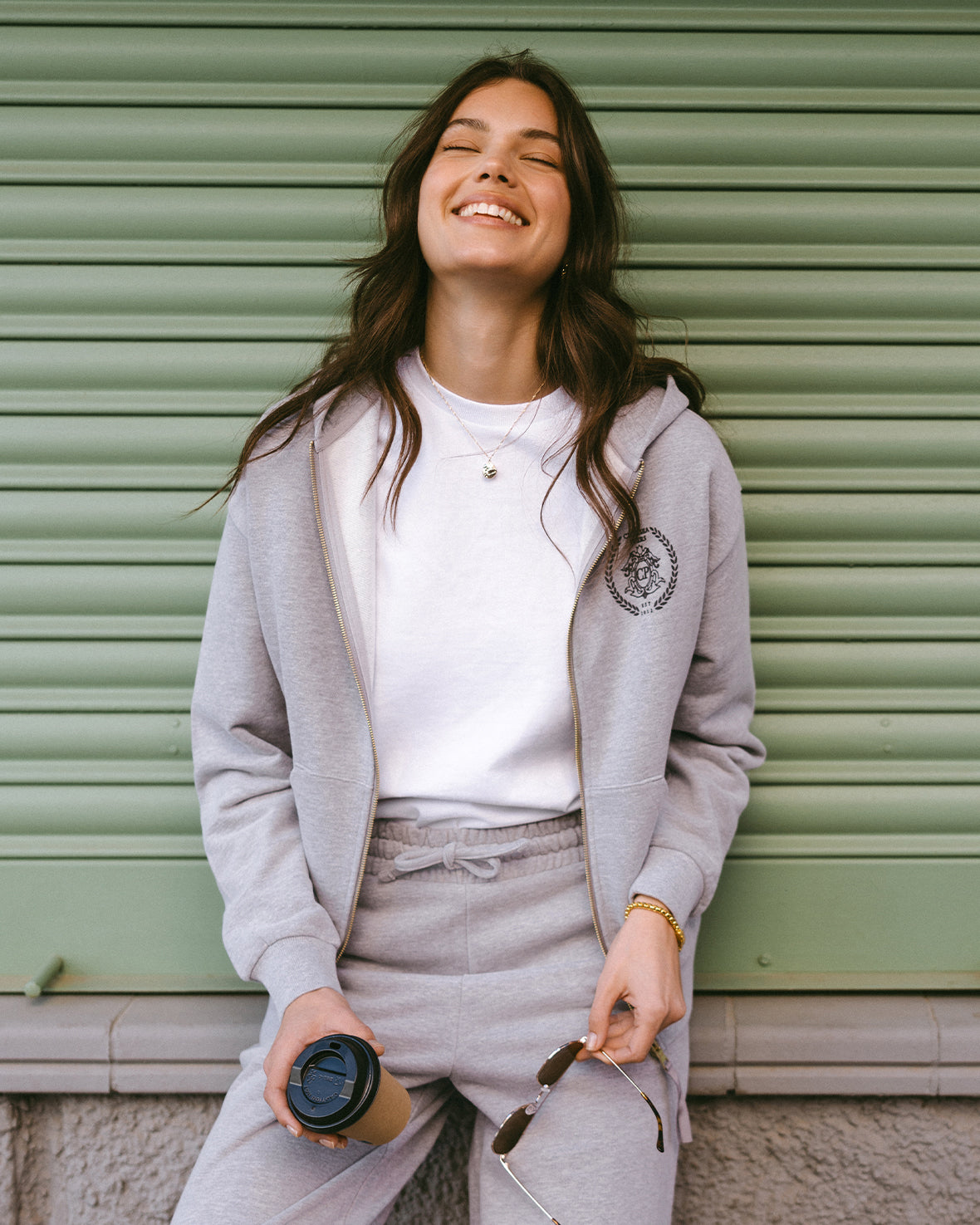 Organic Cotton Printed Logo Zip Up Hoodie - Grey Marl | Eco-Friendly Unisex Pullover for Casual Wear & Outdoor Activities