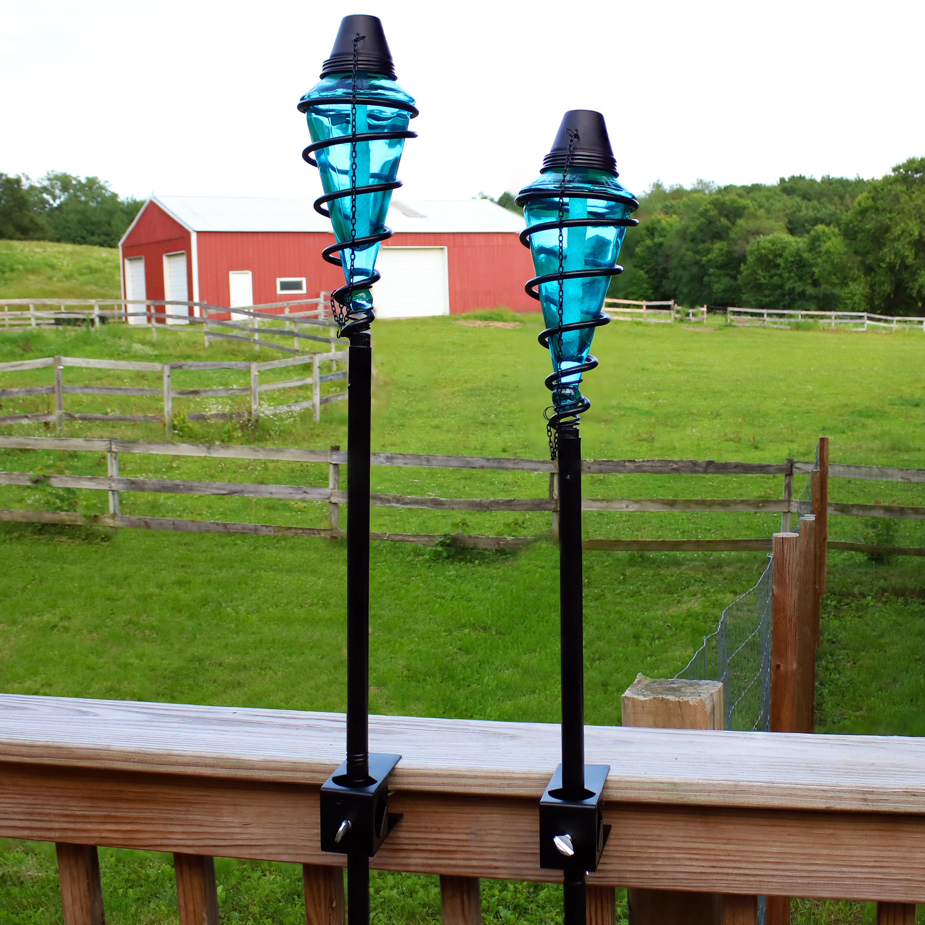 Sunnydaze Adjustable Height Metal Swirl Glass Outdoor Lawn & Patio Torch - Decorative Lighting for Backyard, Garden, Poolside & Outdoor Parties