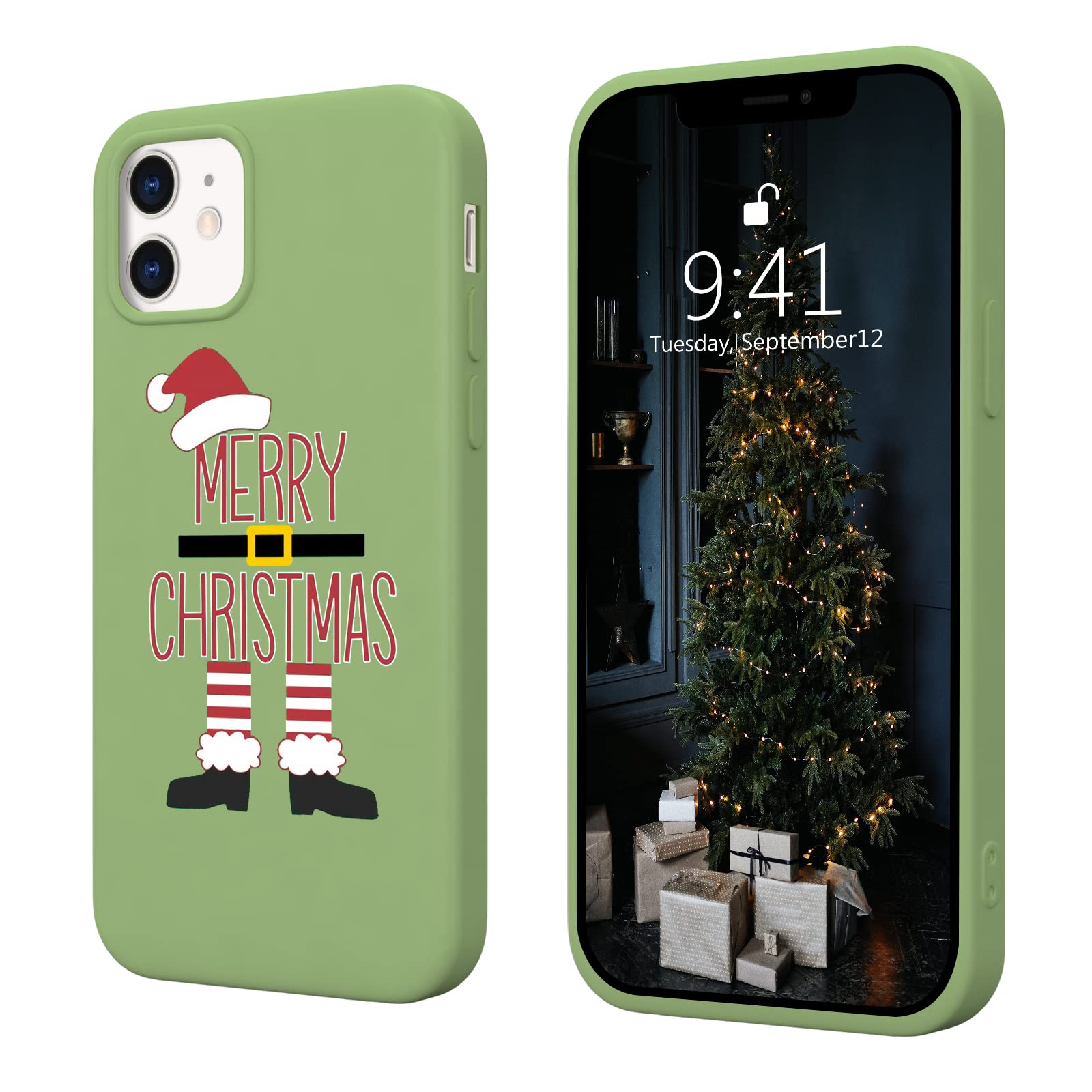 JOYLAND Cartoon Green Christmas Santa Phone Case - Cute Soft Liquid Silicone Rubber Cover with Shockproof Reinforced Corners for iPhone 7 Plus/8 Plus - Perfect Holiday Gift for Girls & Boys (Ideal for Christmas Parties, School, and Everyday Protection)