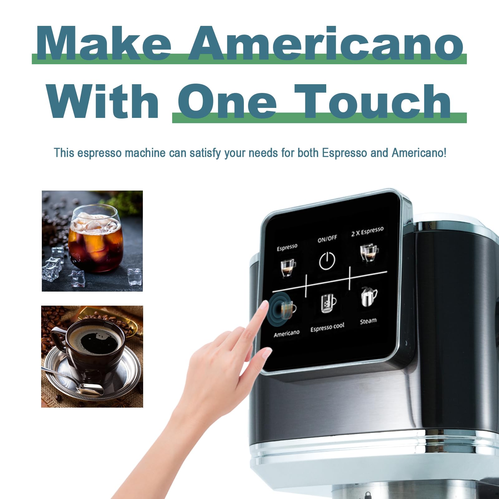20 Bar Espresso Machine with Touch Screen & Steam Milk Frother - Stainless Steel Coffee Maker for Cappuccino, Latte, Americano & Cold Brew - 1350W Fast Heating System (Black) - Perfect for Home, Office & Coffee Shops