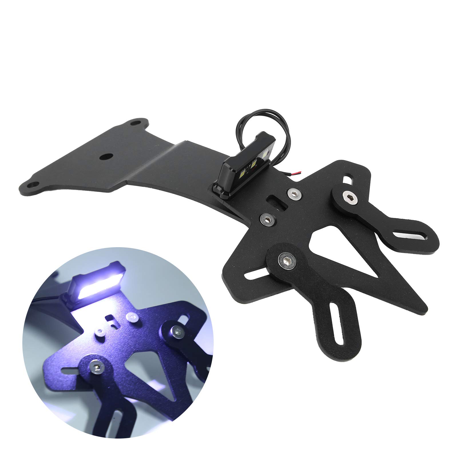 Motorcycle License Plate Bracket Fender Eliminator Kit with LED Light - Universal Tail Tidy License Plate Holder for Cafe Racer 800 (2019-2022 Models) - Perfect for Street Legal Customization & Night Riding Safety