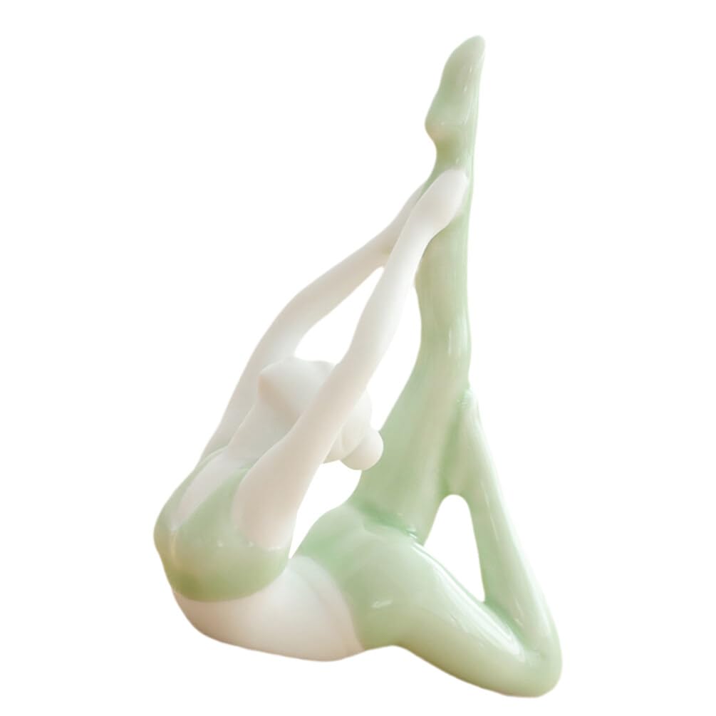 VICASKY Light Green Ceramic Yoga Pose Statue - Meditation & Yoga Figurine Collection, Decorative Girl Sculpture for Desktop, Shelf & Coffee Table - Perfect for Yoga Studios, Home Decor & Mindful Spaces