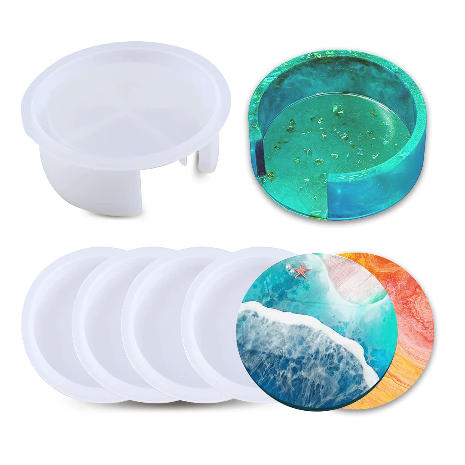 5PCS Round Silicone Resin Coaster Molds for DIY Epoxy Resin Casting - Perfect for Home Decor, Craft Projects & Unique Gift Making - Ideal for Coffee Tables, Kitchen Countertops & Party Decorations