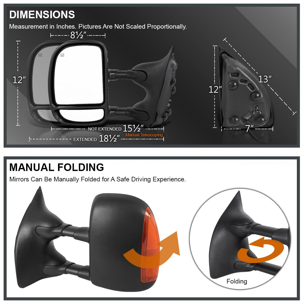 Spec-D Tuning LED Power & Heated Towing Side Mirrors for 1999-2007 Ford F250 F350 F450 F550 Super Duty - Left & Right Pair - Perfect for Towing, Off-Roading & Winter Driving