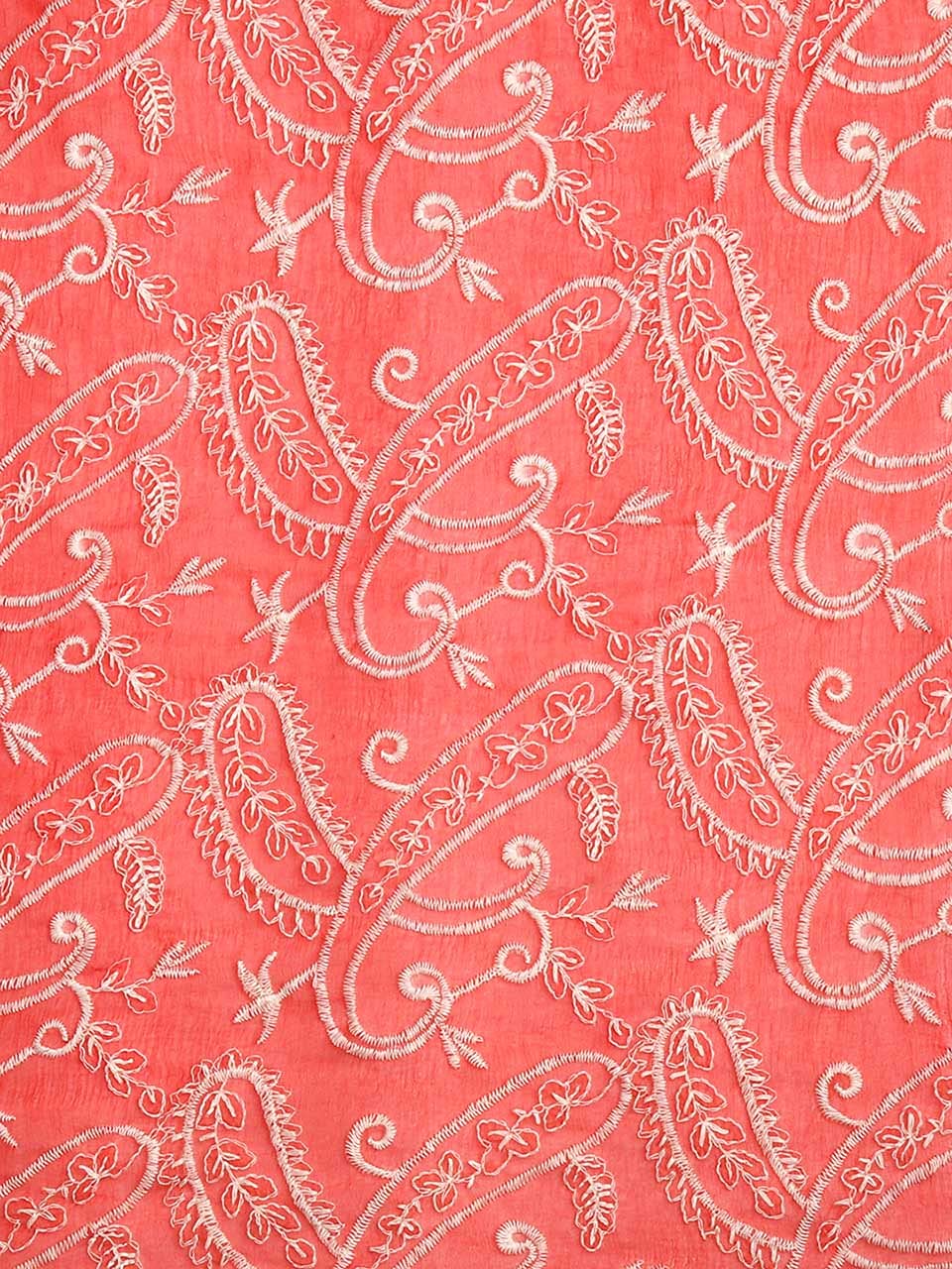 Elegant Red & White Embroidered Chiffon Dupatta Scarf for Women - Perfect for Weddings, Parties & Festive Occasions