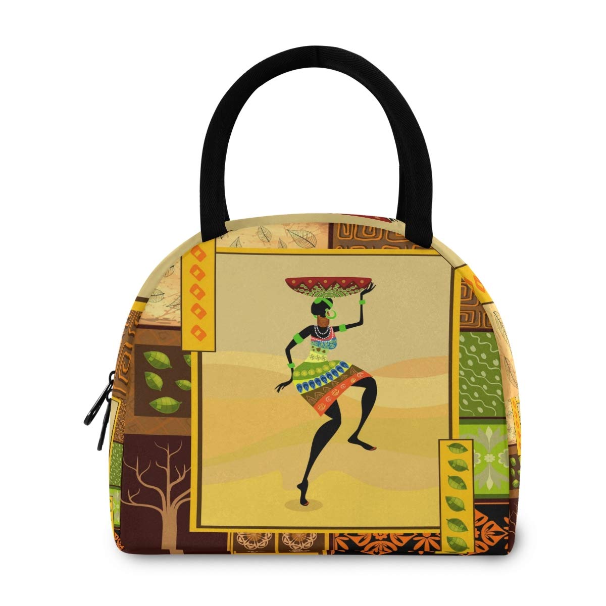 African Print Reusable Insulated Lunch Tote Bag with Zippered Front Pocket - Thermal Cooler Container for Work, Picnic, Beach, Travel & Fishing | Eco-Friendly Women's Lunch Bag for Office, School & Outdoor Activities