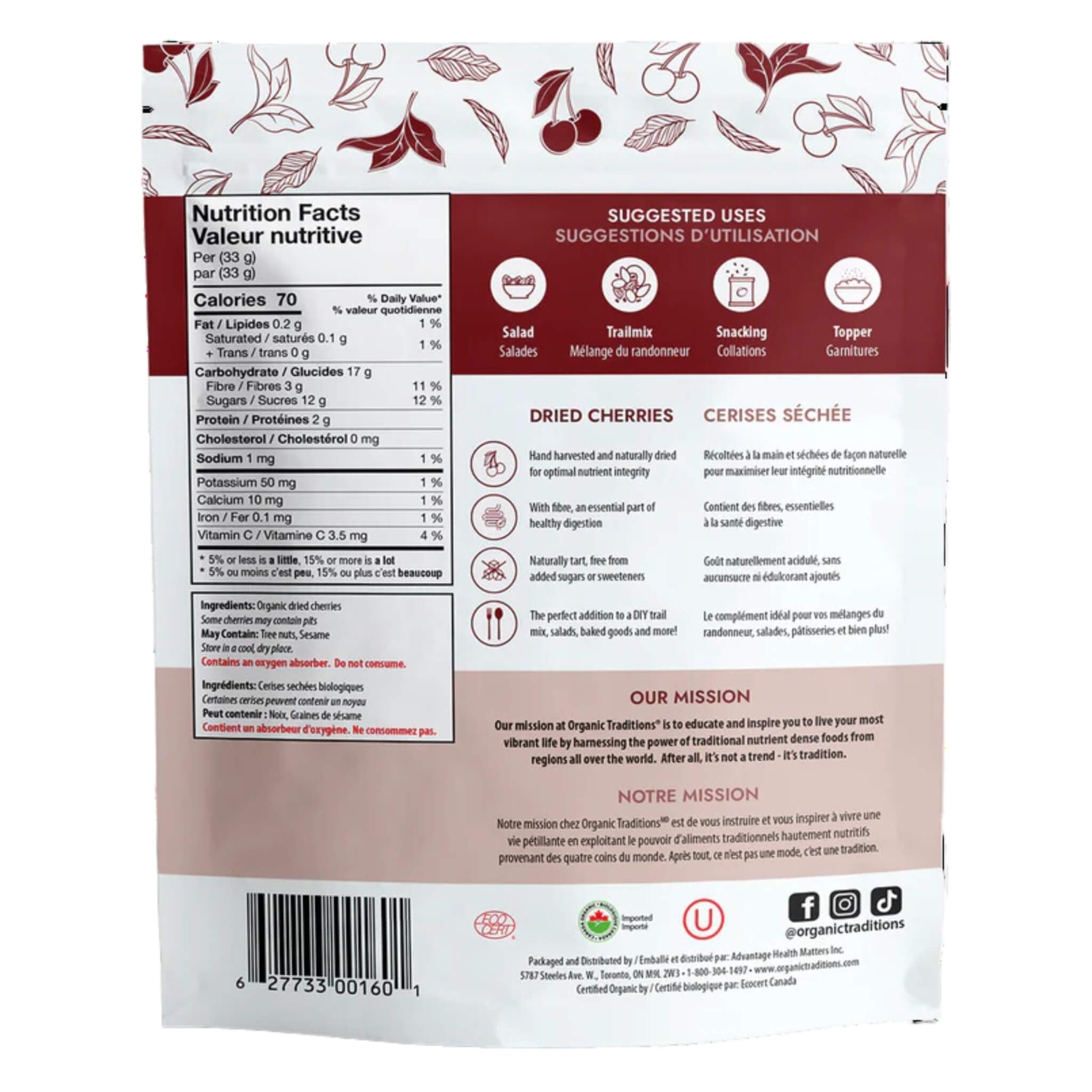 Organic Dried Cherries 100g - Sweet & Tart Snack for Baking, Trail Mix & Healthy Eating