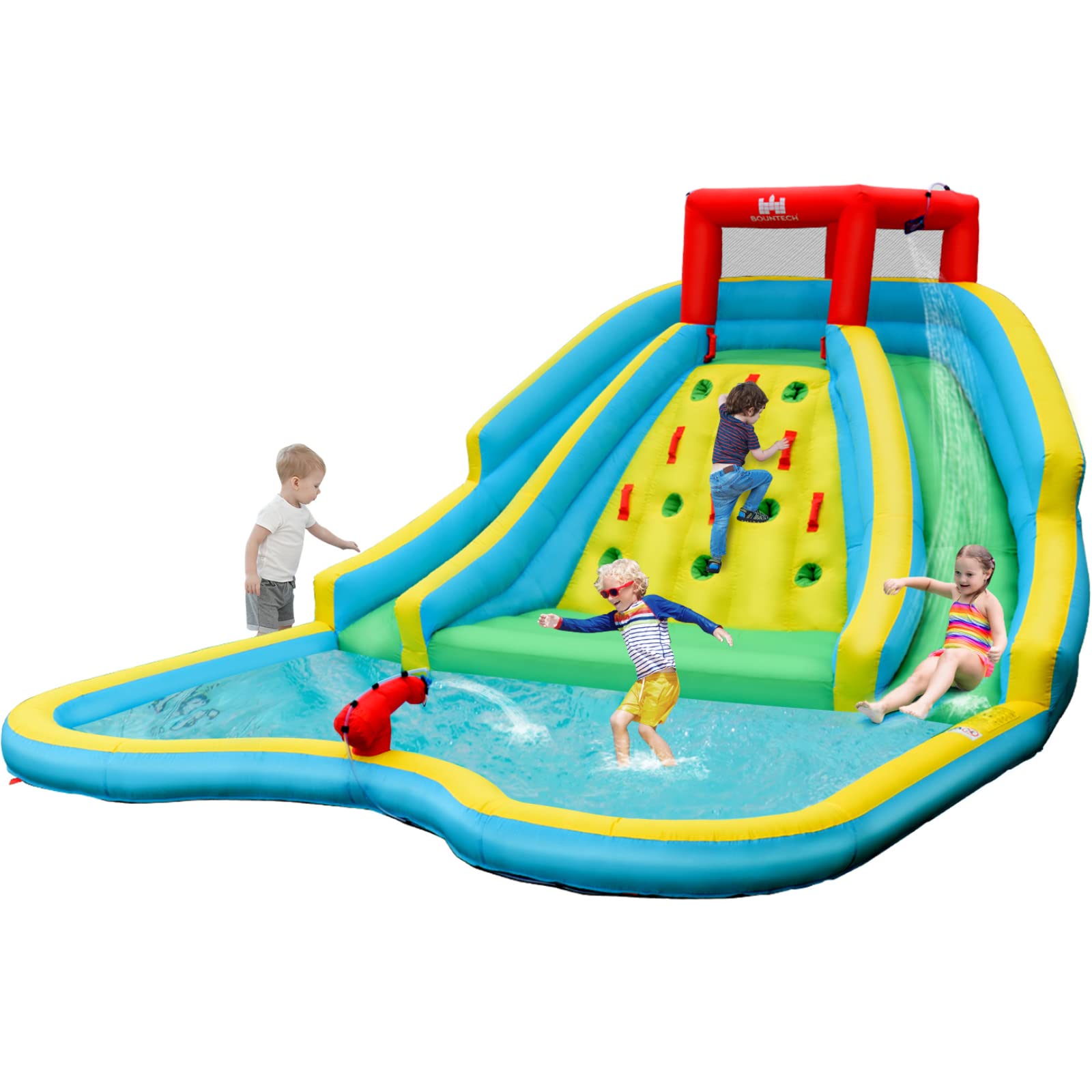 BOUNTECH 15x12FT Inflatable Water Slide Park for Kids - Dual Racing Slides, Heavy Duty Climbing Wall, Backyard Water Play Inflatable for Outdoor Summer Fun | Perfect for Birthday Parties, Family Gatherings & Backyard Water Games