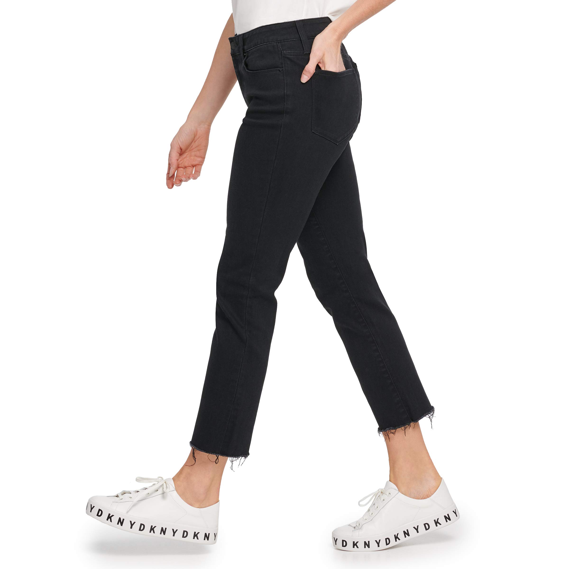 DKNY Women's Rivington Slim Straight Crop Jeans - High Waist Stretch Denim Pants for Casual Wear & Everyday Outfits
