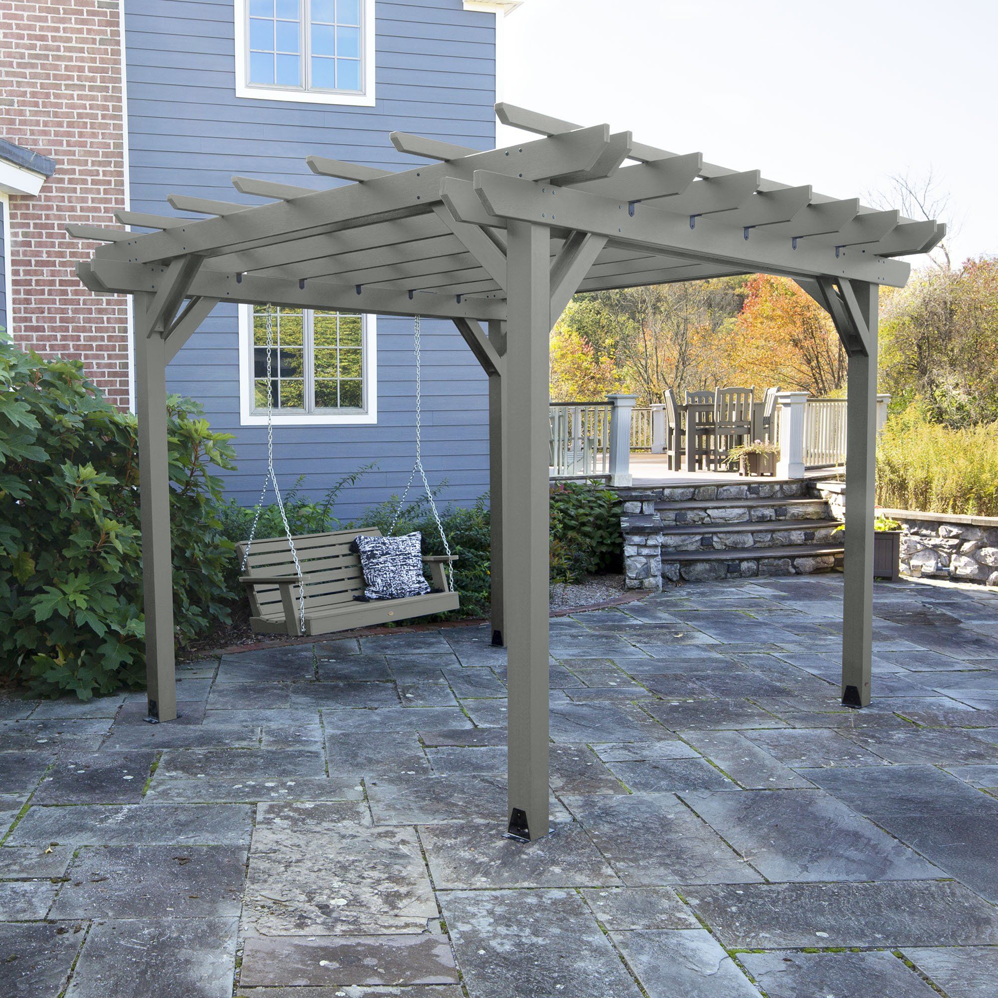 10' x 10' DIY Pergola Kit with 5' Weather-Resistant Porch Swing - Outdoor Garden Patio Backyard Relaxation & Shade Solution