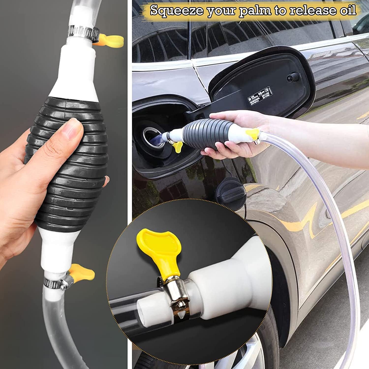**AUXA High Flow Hand Siphon Pump with 2m Hose - Liquid Transfer Pump for Diesel, Gasoline, Water, Oil & Petrol | Temperature Resistant Check Valve | Portable Fuel Transfer Pump for Cars, Boats, Lawn Mowers & Emergency Use**
