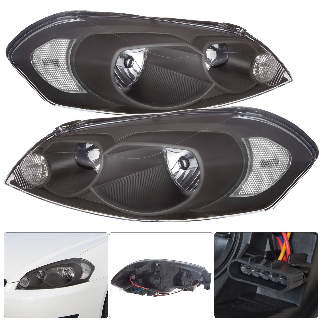 Monte Carlo Impala Headlights Assembly 2006-2015 - Black Housing for Night Driving