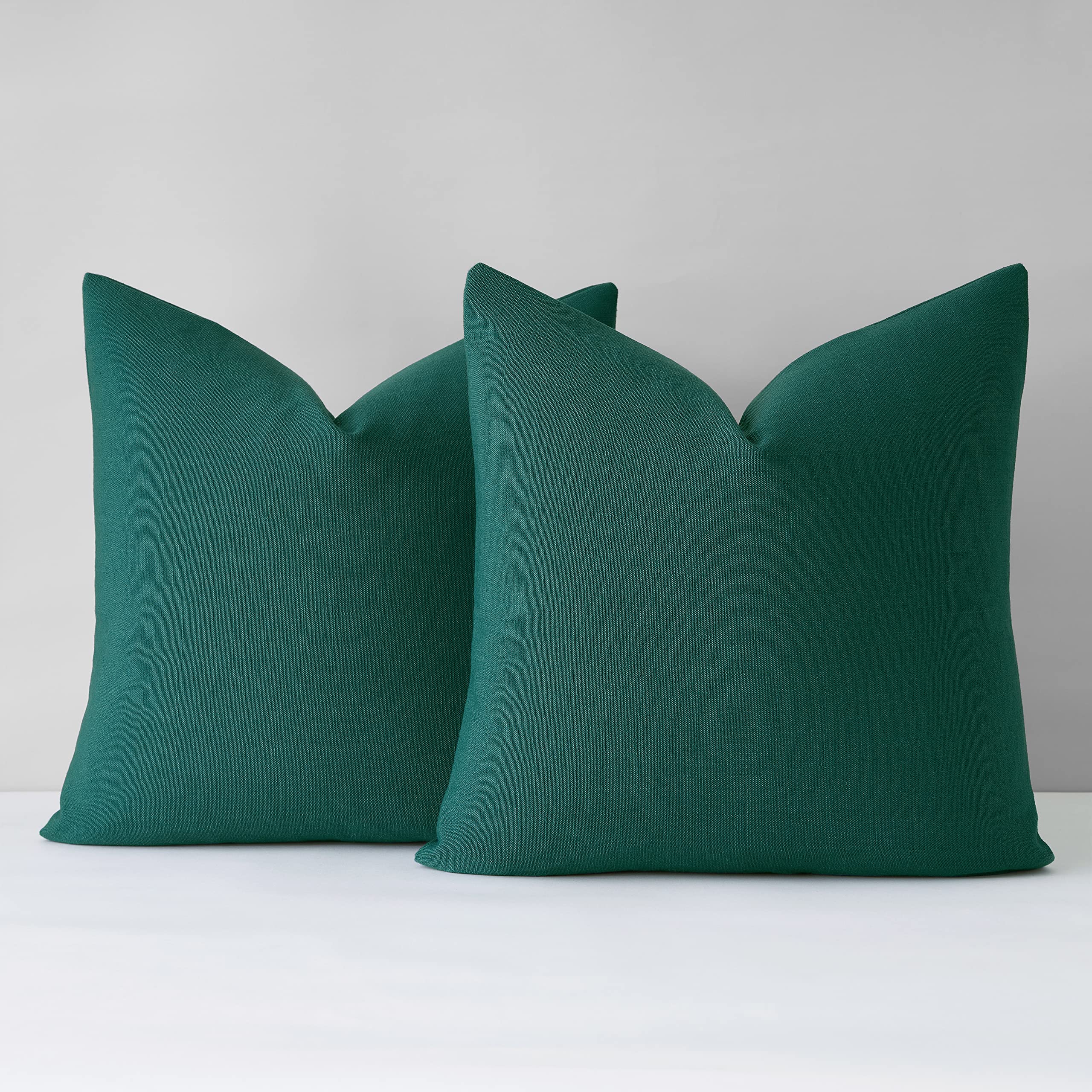 Mixhug Decorative Linen Throw Pillow Covers Set of 2 - 18x18 Inch Farmhouse Cushion Covers for Couch, Sofa & Bed - Emerald Green Home Decor - Perfect for Living Room, Bedroom & Seasonal Decor