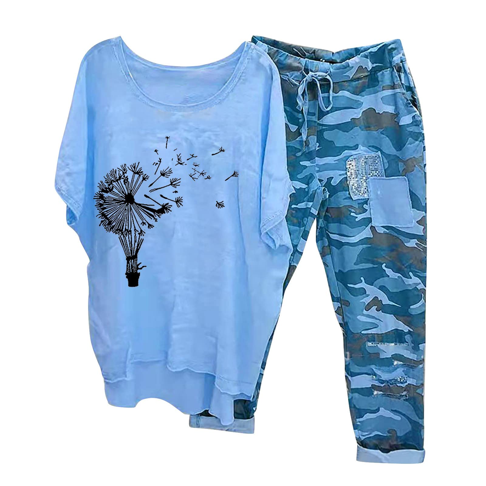 Trendy Women's Two Piece Outfits 2023 - Summer Casual Lounge Sets with Crewneck 3/4 Sleeve Linen Tops & Pants (Petite to Plus Size, Loose Fit) - Perfect for Beach Vacations, Weekend Brunch & Relaxing at Home