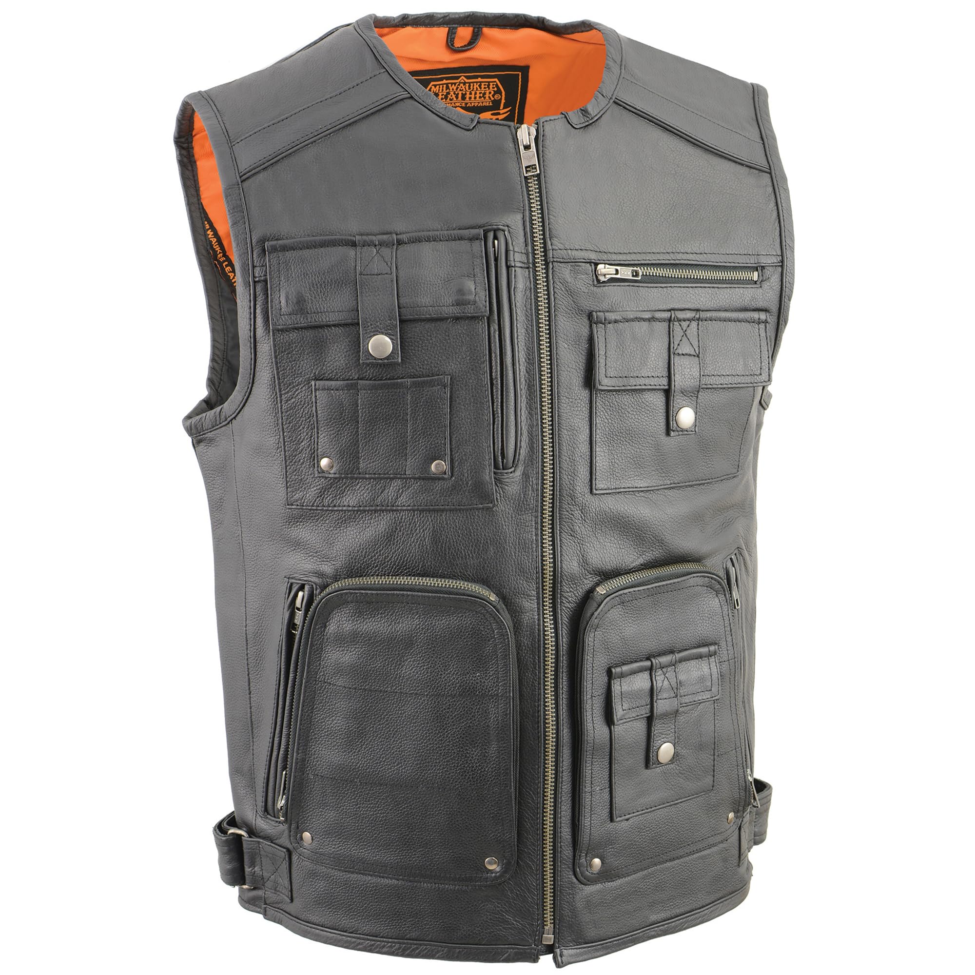 Milwaukee Leather MLM3580 Men's Zipper Front Utility Vest with Multiple Pockets - Perfect for Outdoor Work, Hunting & Casual Wear