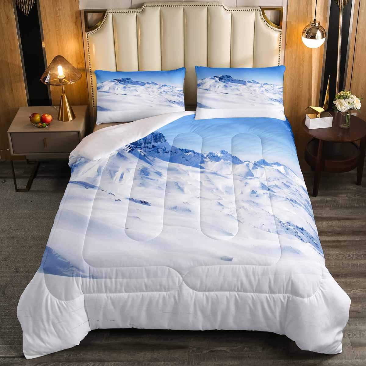 Snow Mountain Comforter Set - Ultra Soft Full Size Duvet for Kids & Adults - Nature Themed Skiing Adventure Bedding - Perfect for Cozy Winter Nights & Cabin Decor