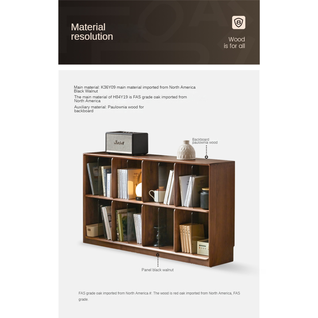 Premium Black Walnut & Oak Solid Wood Bookcase - Modern Storage Cabinet for Living Room, Office & Library - Handcrafted Wooden Bookshelf with Adjustable Shelves