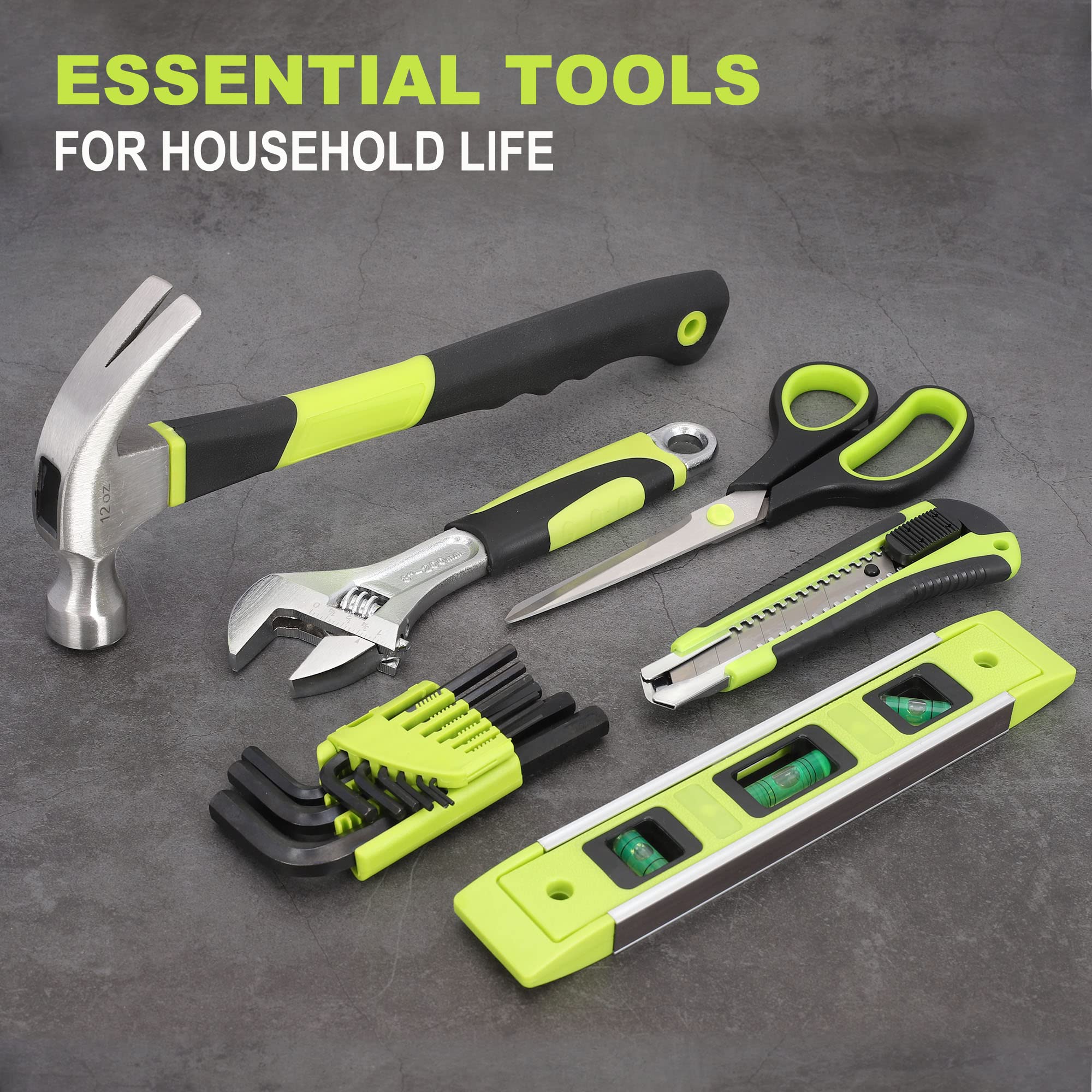FASTPRO 267-Piece Home Tool Set - Complete Household Repair Tool Kit with 13-Inch Wide Mouth Tool Bag | Mechanics Hand Tools for DIY Projects, Home Maintenance & Car Repairs | Perfect for Beginners & Professionals (Green)