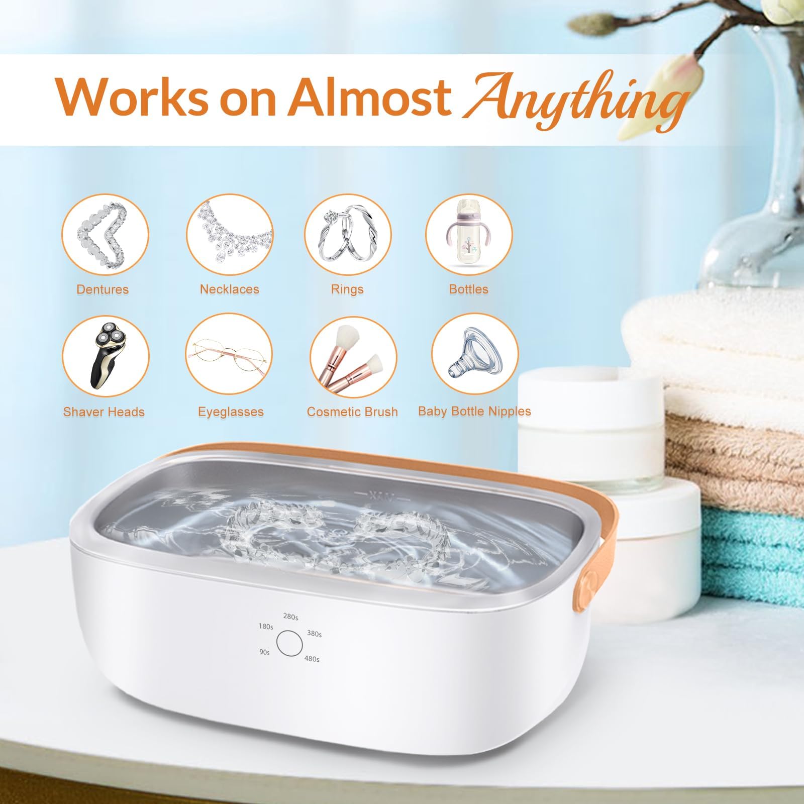 Professional Ultrasonic Cleaner 425ml - High Power 48kHz for Jewelry, Eyeglasses, Watches & Dentures - Large Tank with 5 Timer Settings & One-Touch Operation - Portable & Quiet - Perfect for Home, Travel & Professional Use