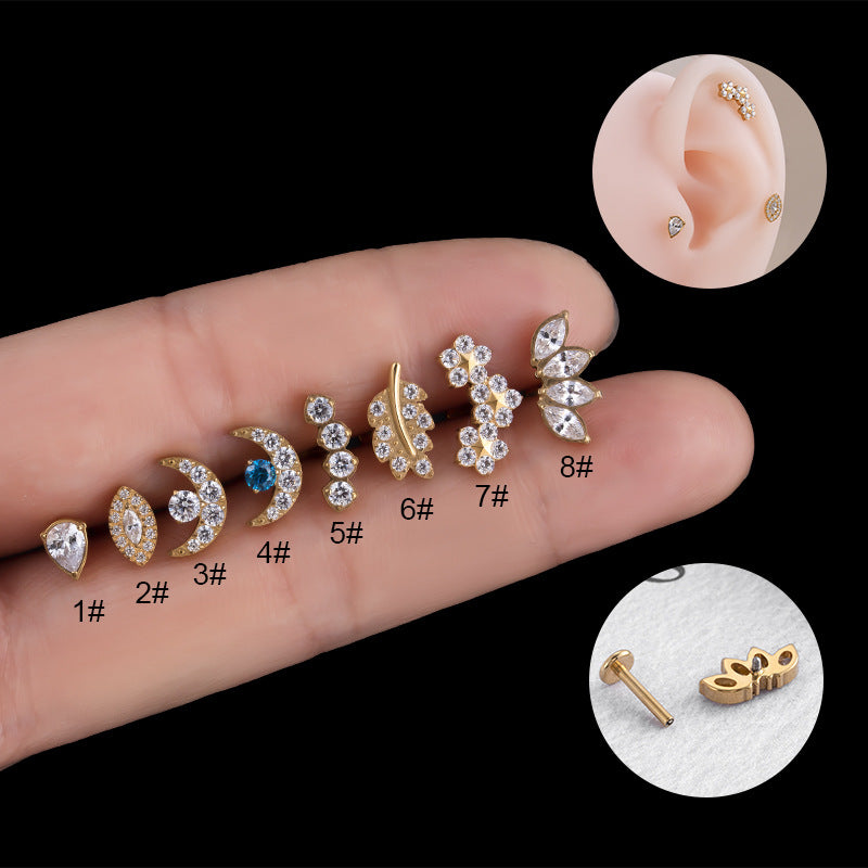 16G Titanium Cartilage Earrings - Moon & Leaf Design Tiny Hoop Earrings for Women | Hypoallergenic Body Jewelry for Daily Wear & Special Occasions