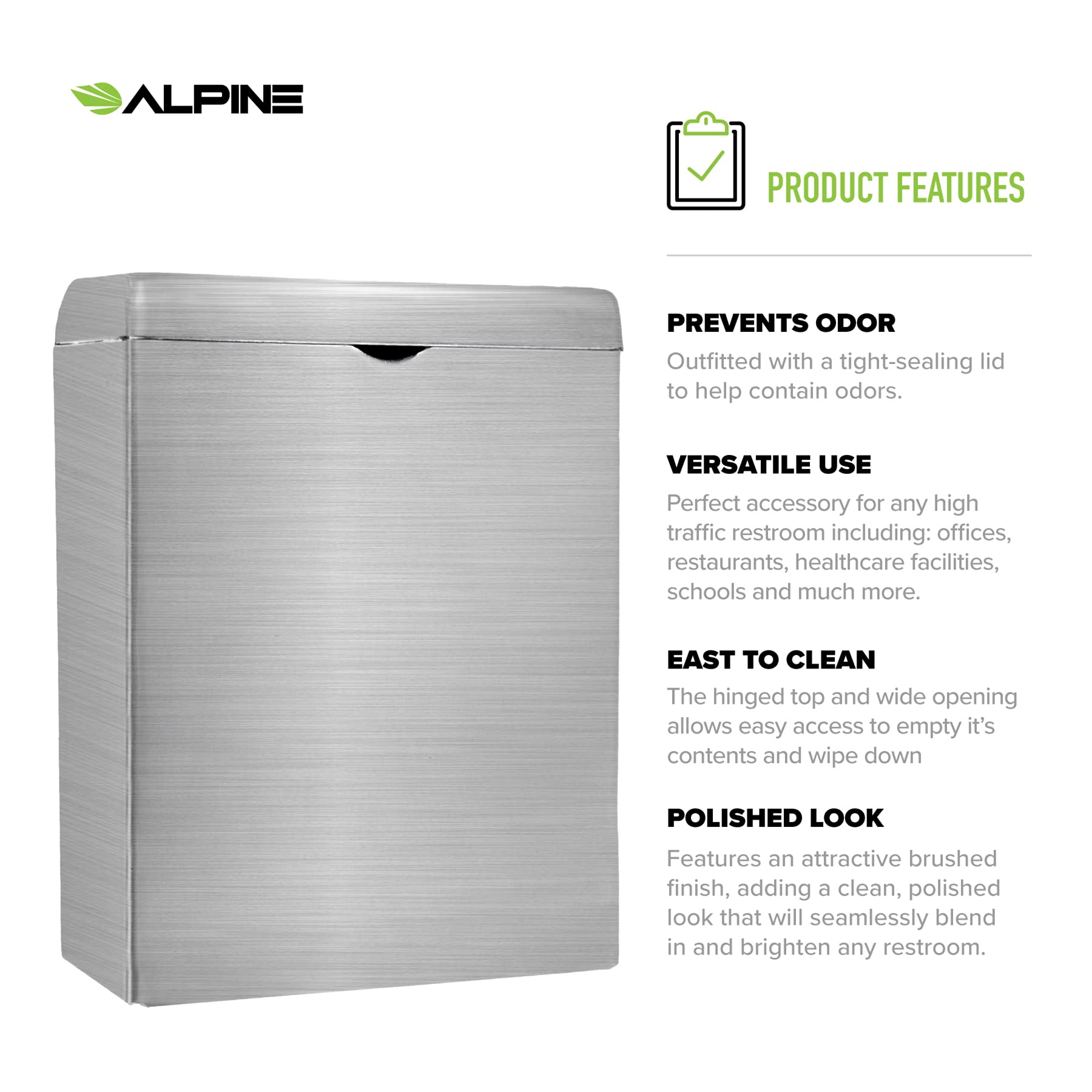 Alpine Industries Single Toilet Paper Holder with Shelf Storage Rack & Sanitary Napkin Receptacle Set - Bathroom Organizer for Home, Office, and Public Restrooms
