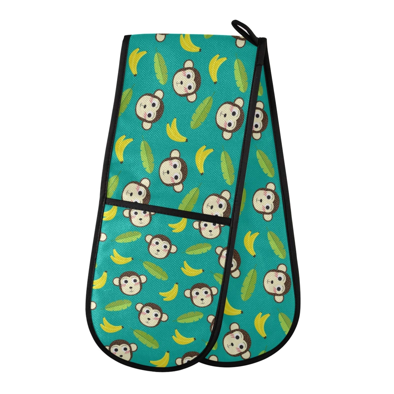 Heat Resistant Monkey Banana Double Oven Mitts - Non-Slip Kitchen Gloves for Cooking, Baking & Grilling (7