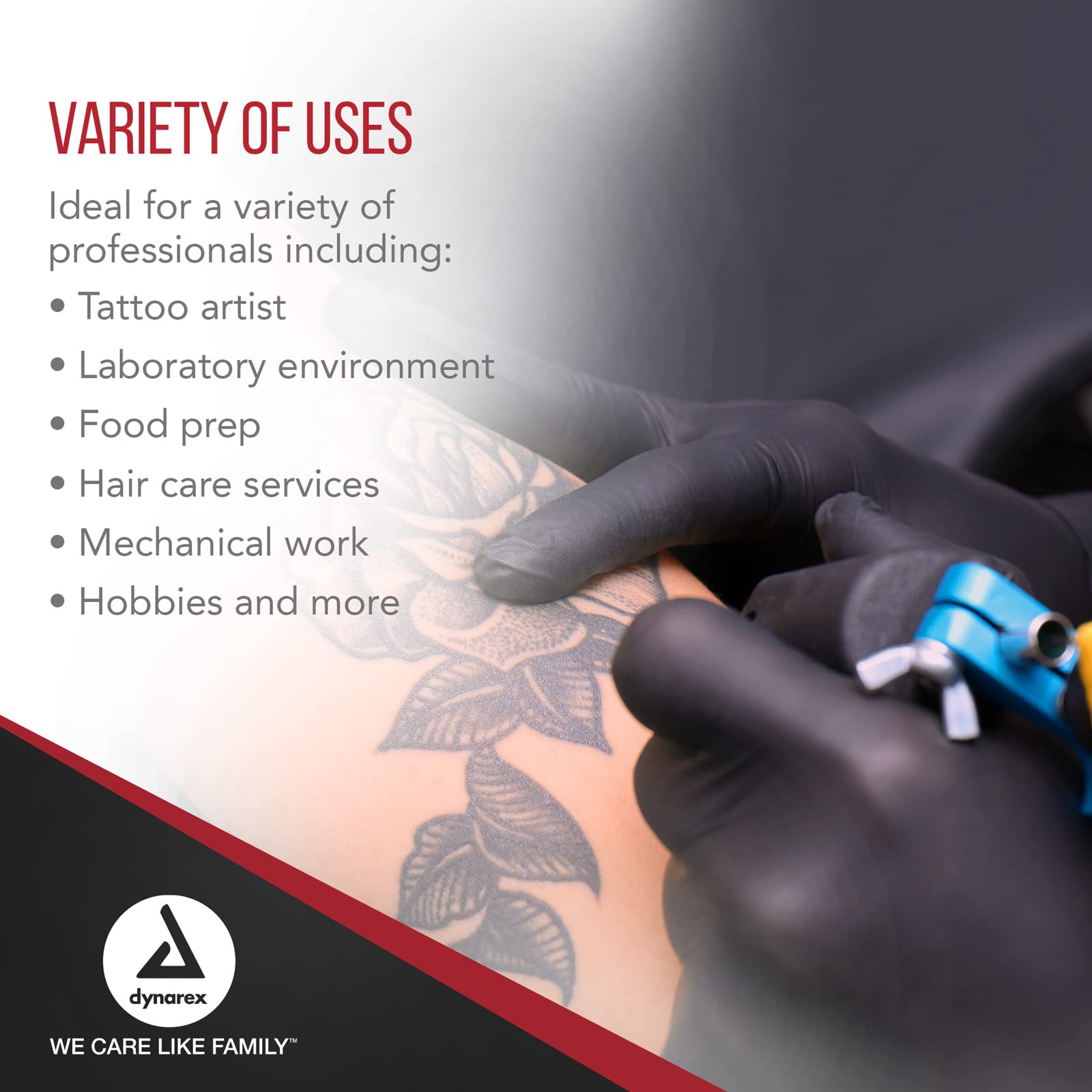 Dynarex Safe-Touch Black Disposable Nitrile Exam Gloves - Powder-Free, Medium (1 Case of 10 Boxes x 100 Gloves) - Medical Grade, Latex-Free for Healthcare, Food Service & Tattoo Parlors - Ideal for Doctors, Nurses, Tattoo Artists & Food Handlers
