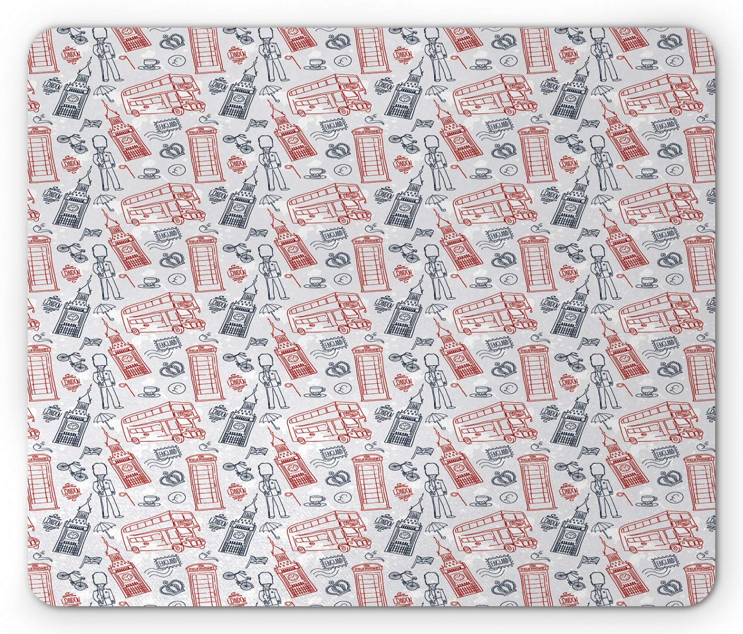 Ambesonne London Mouse Pad - English Country Culture Travel Theme, Non-Slip Rubber Mousepad (Standard Size, Vermilion Dark Blue) for Office, Gaming & Home Computer Use
