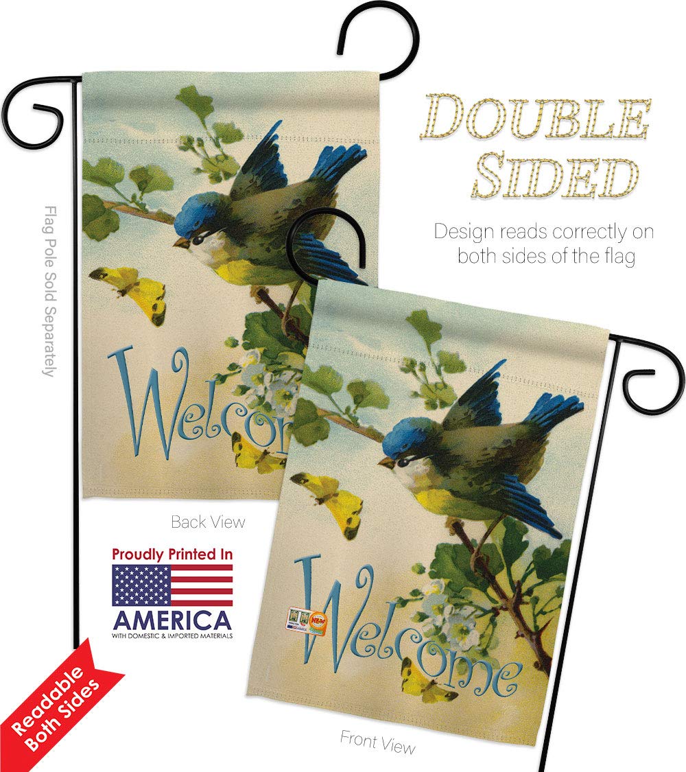 Breeze Decor Birds Welcome Garden Flag - Double-Sided Yard Banner for Home Decor