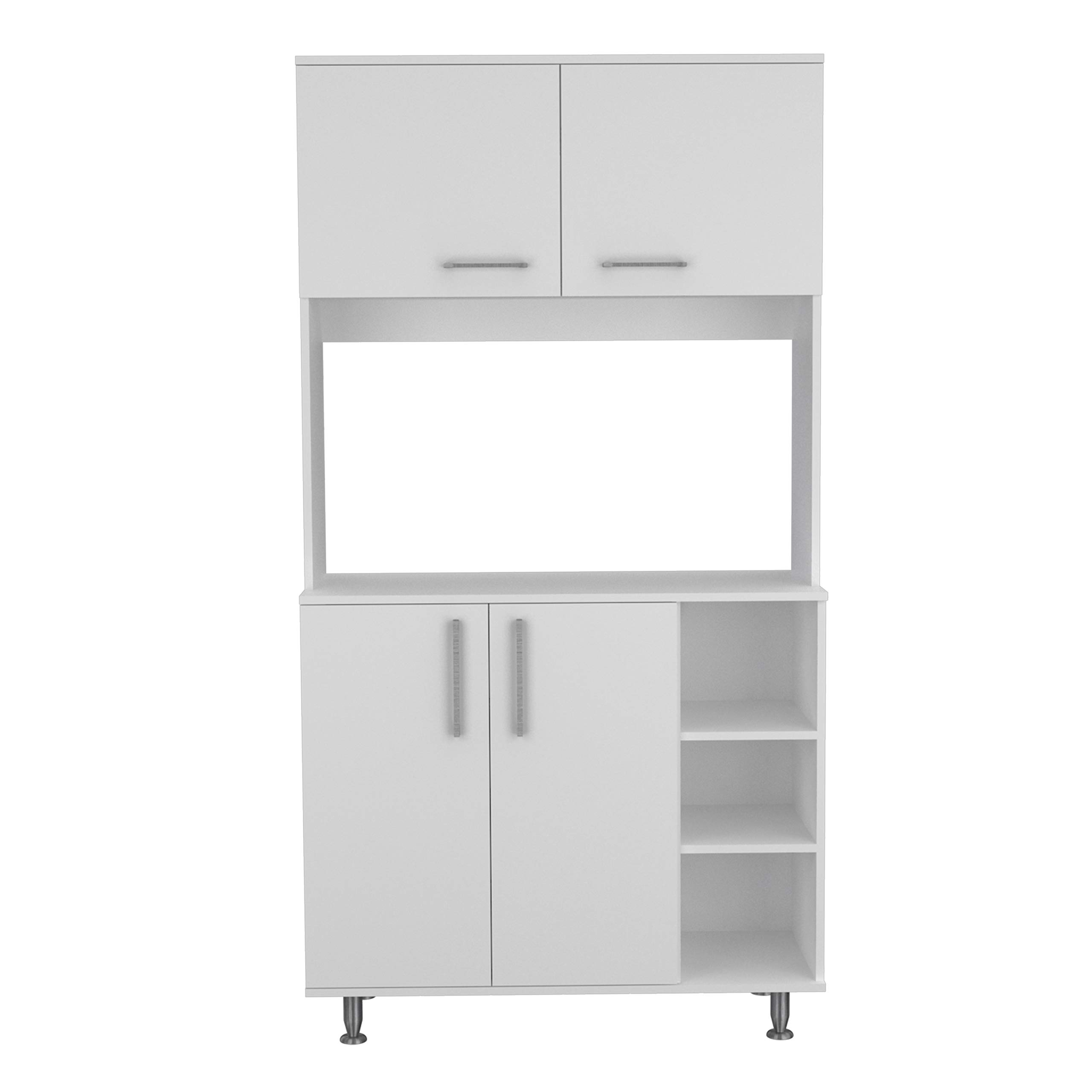 White Colorado Pantry Cabinet with 3 Open Shelves & 1 Storage Cabinet - Kitchen Organizer for Spices, Cookbooks & Small Appliances | Perfect for Farmhouse, Cottage & Modern Kitchens