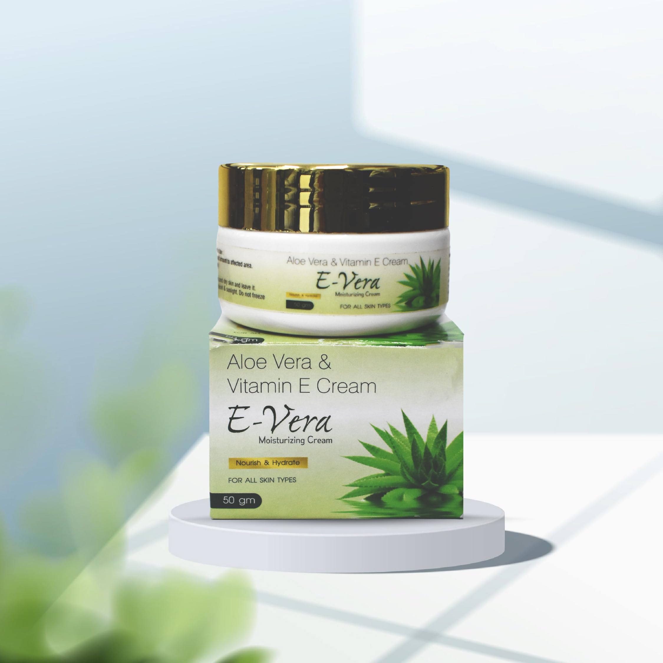 E-Vera Cream with Aloe Vera & Vitamin E - Deep Moisturizing & Glowing Skin Care for All Skin Types - 50g (Pack of 4) - Perfect for Daily Hydration, Dry Skin Relief & Nighttime Nourishment