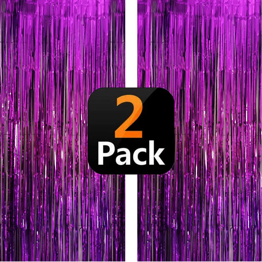 Rose Gold & Purple Tinsel Foil Fringe Curtains - 2 Pack Party Backdrop Decor for Graduation, Birthday, Wedding, Baby Shower | Photo Booth Props & Holiday Celebration Decorations | Perfect for Bridal Showers, Bachelorette Parties & Engagement Events