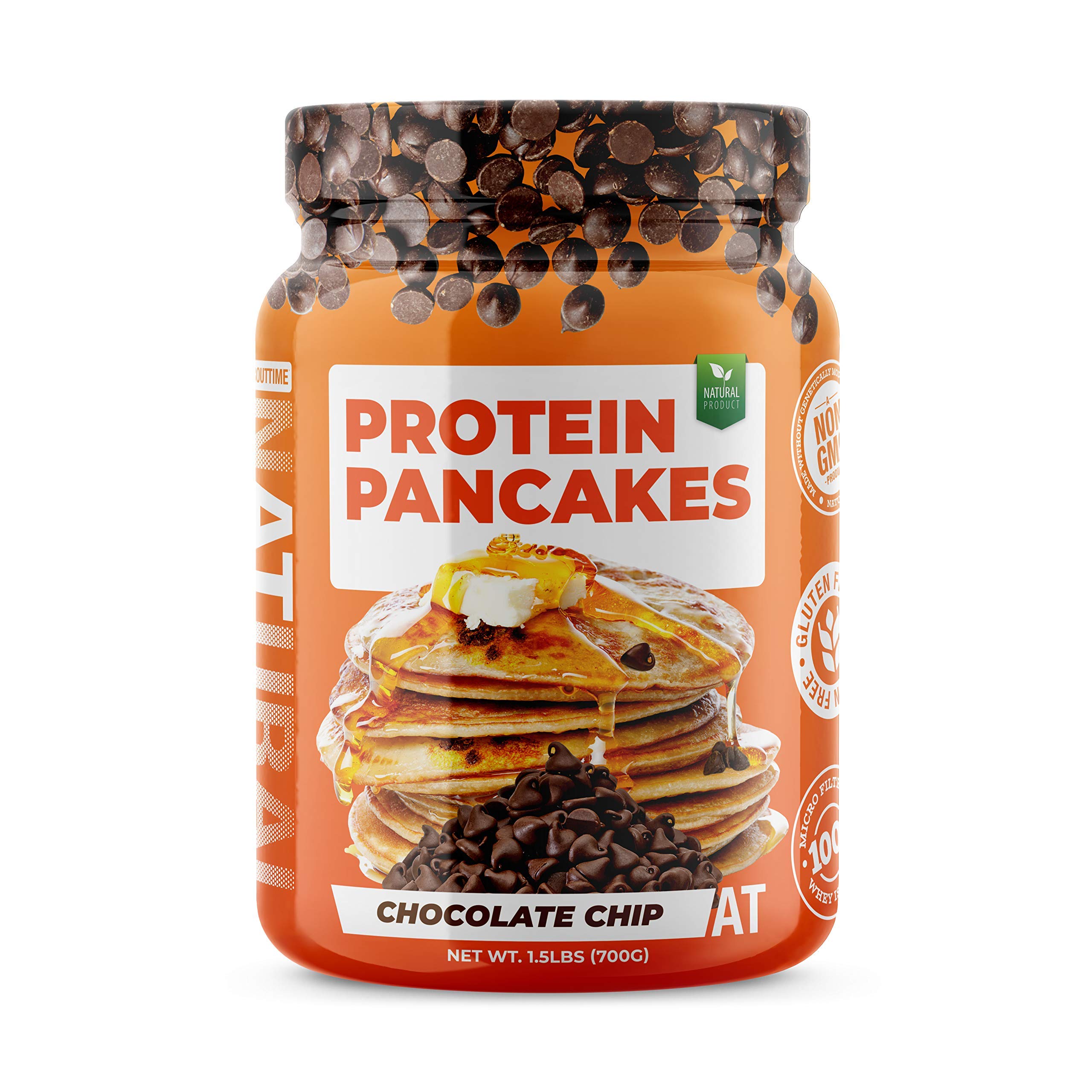 About Time Protein Pancake Mix Chocolate Chip 1.5lb - Gluten Free Oats, 21g Whey Protein Isolate, 6g Fiber from Flax Meal | High Protein Breakfast for Athletes & Fitness Lovers | Easy Homemade Pancakes for Post-Workout Recovery & Healthy Morning Meals