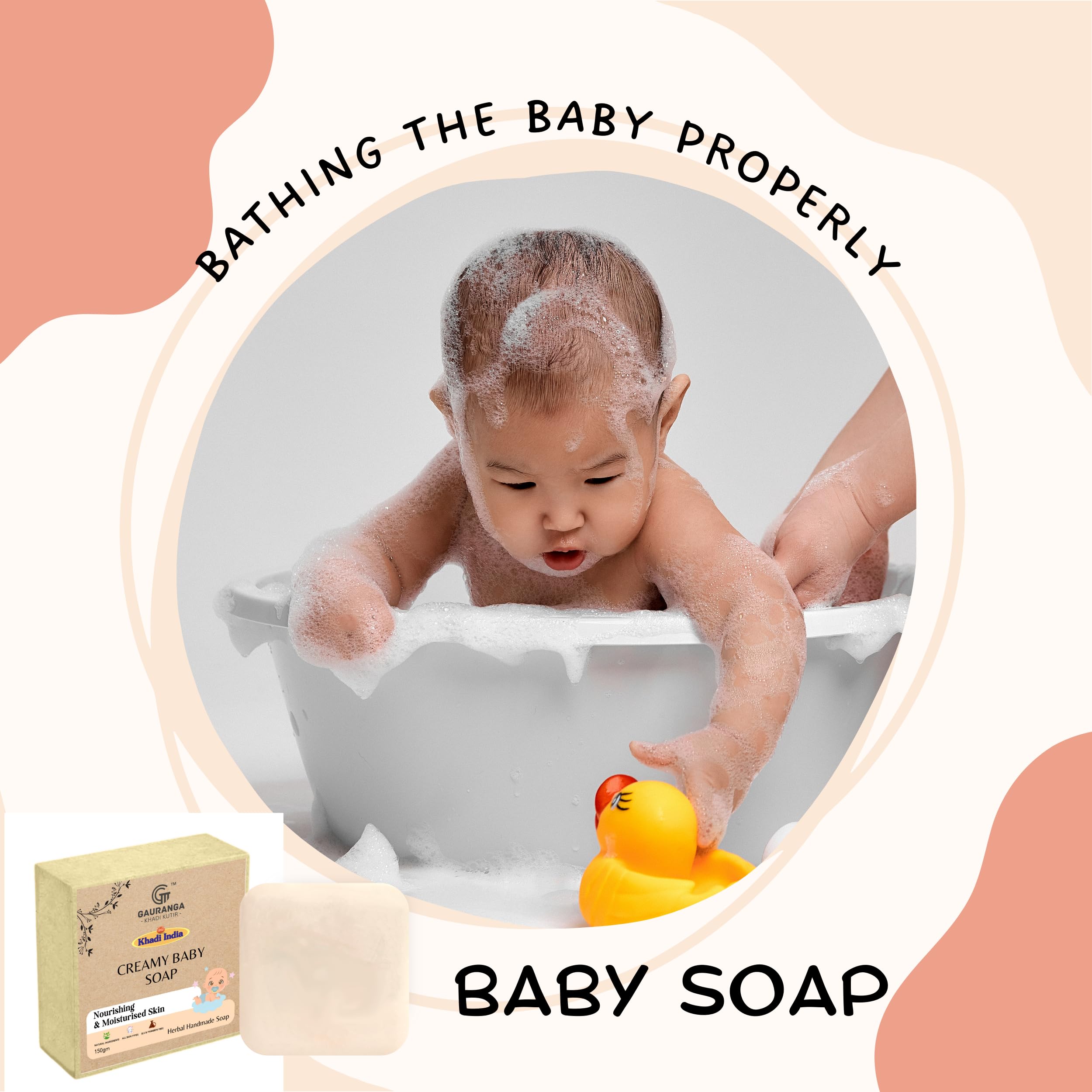 Gauranga Khadi Baby Soap 150g - Organic Handmade Gentle Soap for Newborns & Sensitive Skin | Natural Moisturizing Bath Bar with Herbal Ingredients | Hypoallergenic, Chemical-Free | Perfect for Daily Baby Care & Bath Time Routine