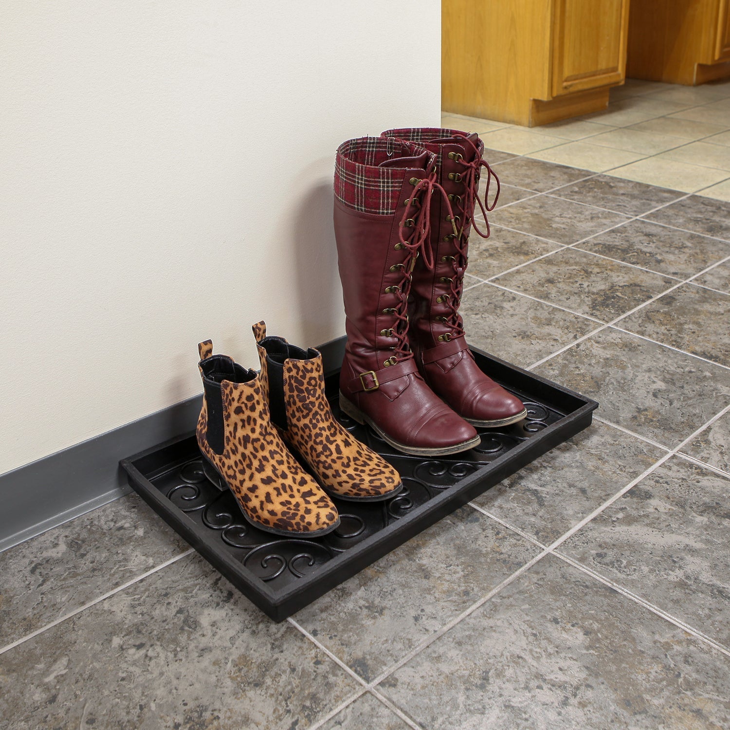 Durable Rubber Boot Trays for Entryway & Mudroom - Non-Slip Shoe & Boot Drying Mat - Waterproof Dirt Catcher for Wet & Muddy Footwear - Perfect for Home, Garage & Outdoor Use