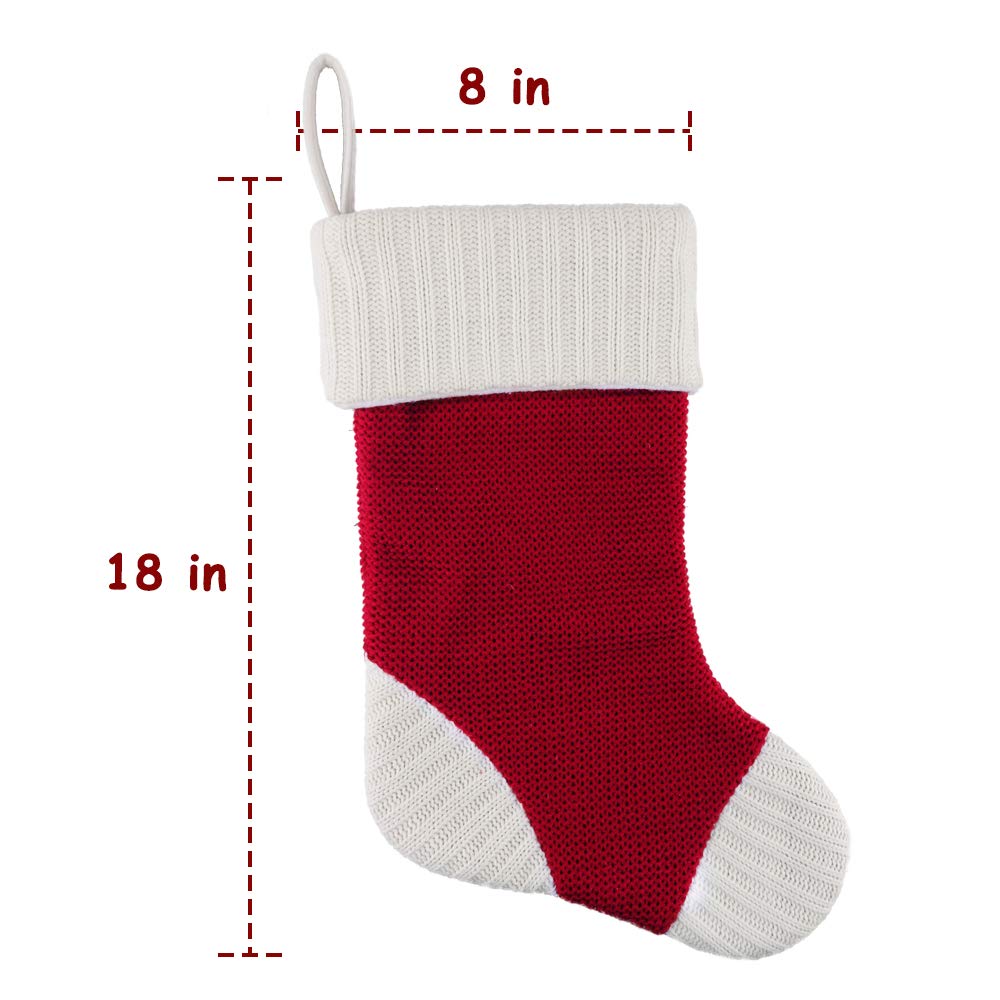 Premium Meriwoods Christmas Stockings - 2 Pack 18 Inch Large Heavy Knit Holiday Stockings, Rustic Xmas Decor for Country Home & Farmhouse Style - Burgundy Red & Cream White - Perfect for Fireplace Mantel, Staircase, and Festive Holiday Decorations