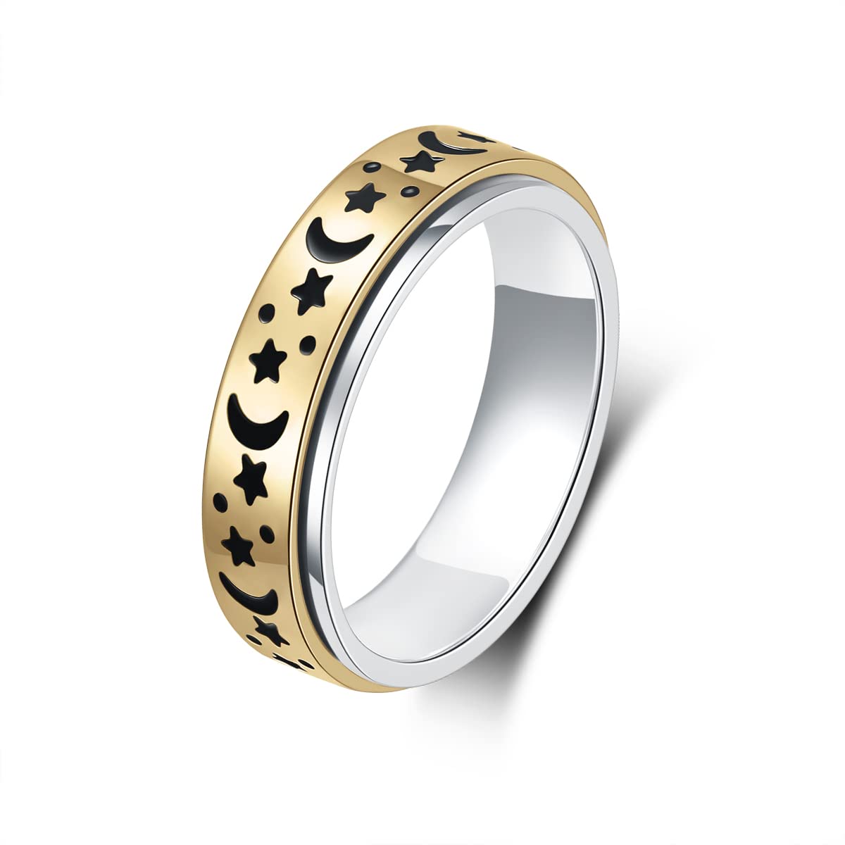 Anxiety Spinner Ring for Women & Men - Moon Star Design for Stress Relief