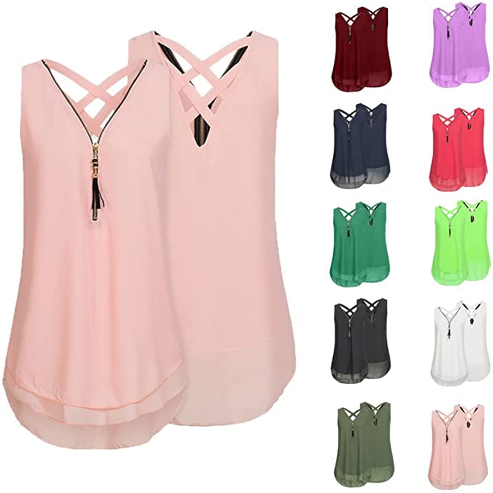 Trendy Women's Cross Back Tank Top - Sexy Sleeveless Summer Tunic for Casual Wear, Workout & Going Out | Comfortable Basic Solid Color Top for Beach, Gym & Night Out