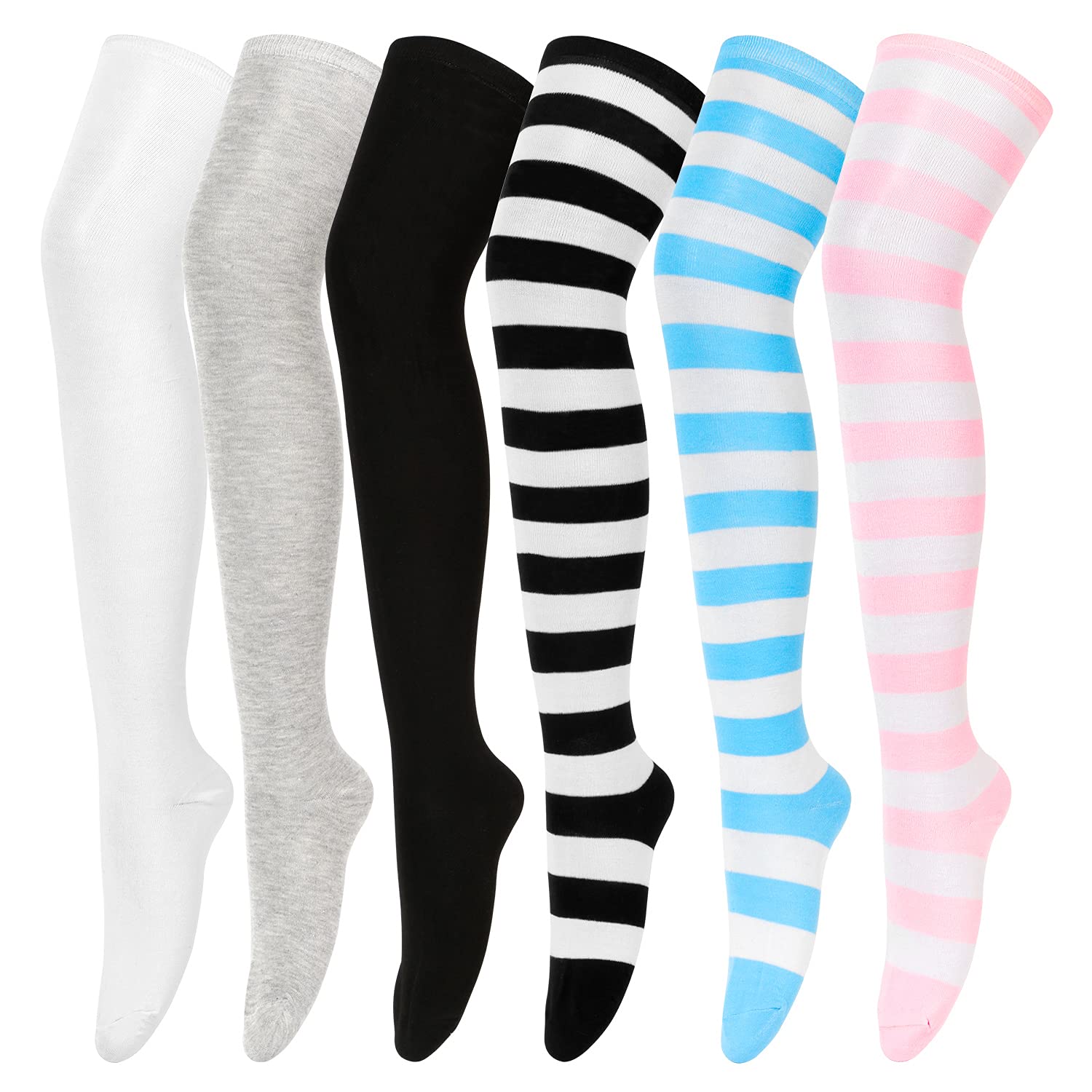 Berryki Women's Thigh High Socks - Striped Over Knee Stockings for Daily Wear & Cosplay